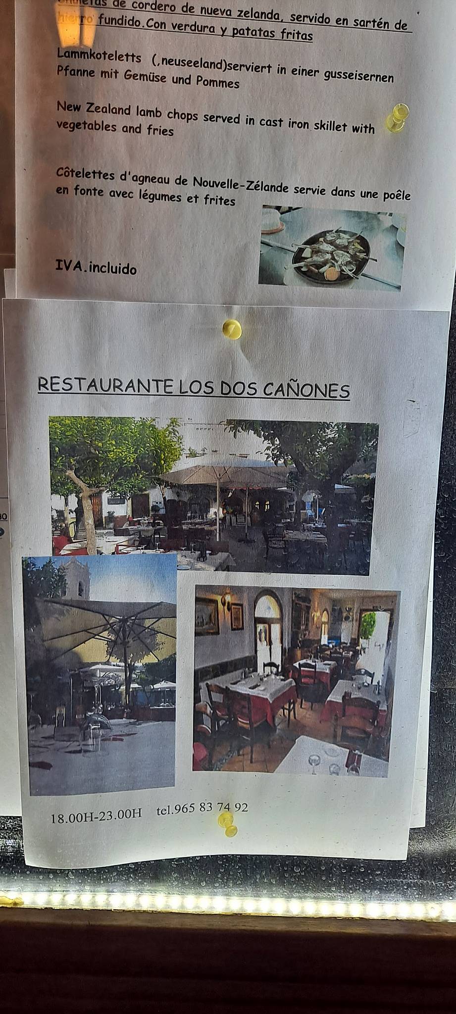 Menu at RESTAURANTE LOS DOS CAÑONES., Calp