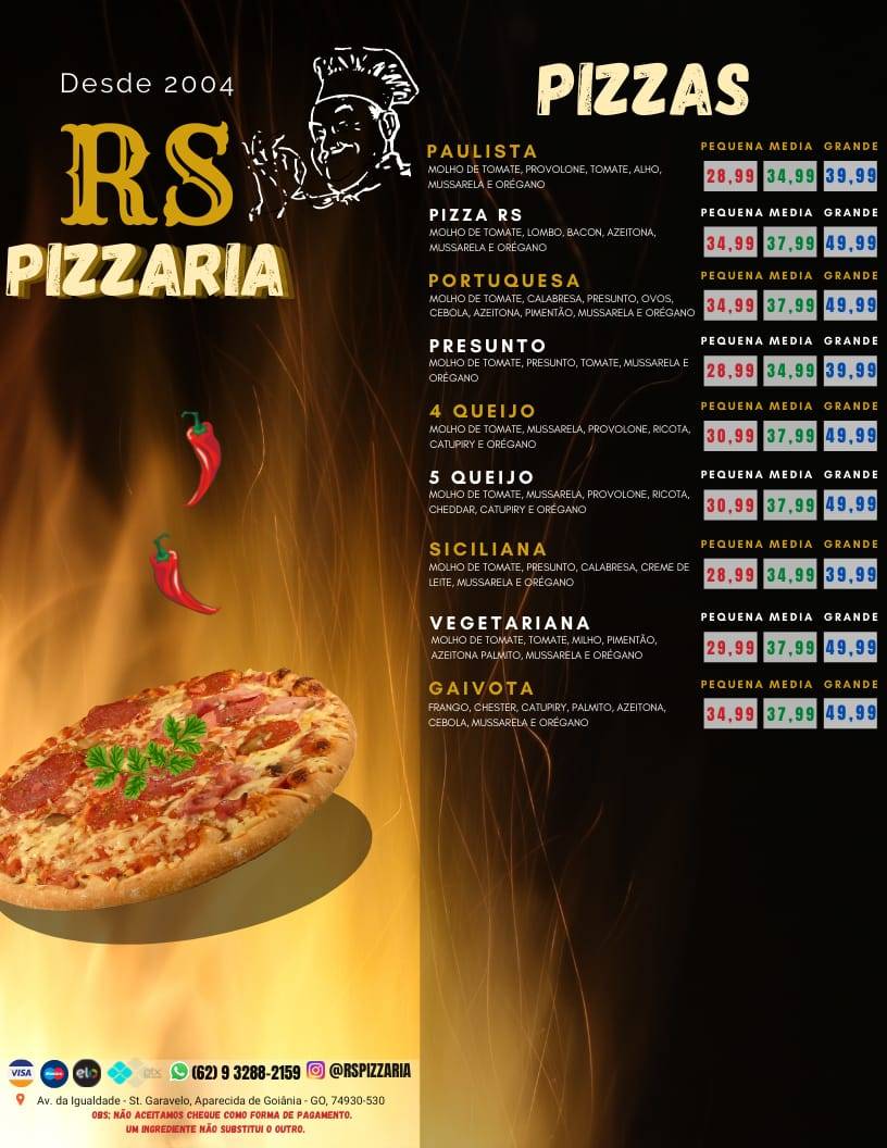 RS Pizzaria cardápio