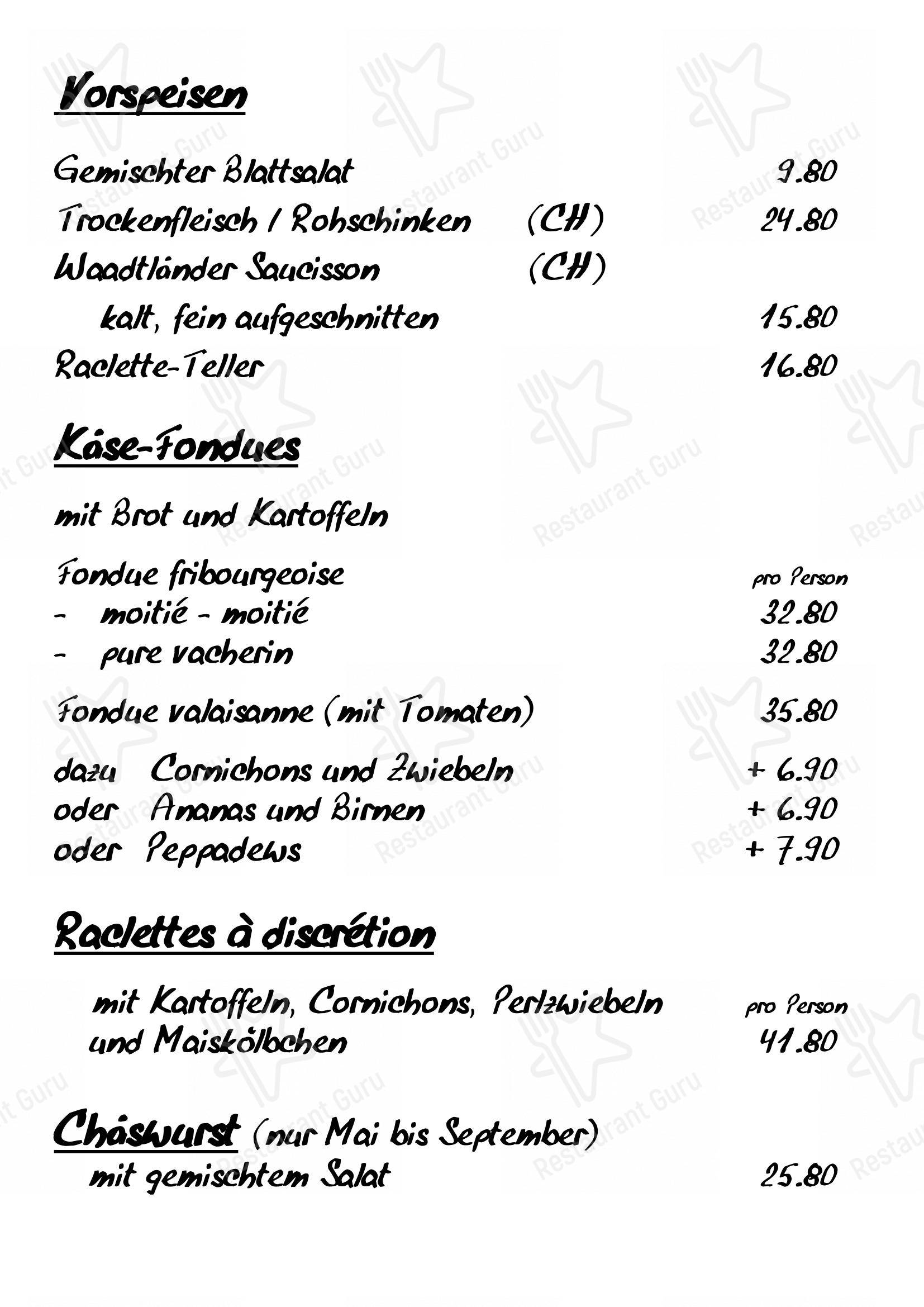Menu di Raclette Stube - Menu