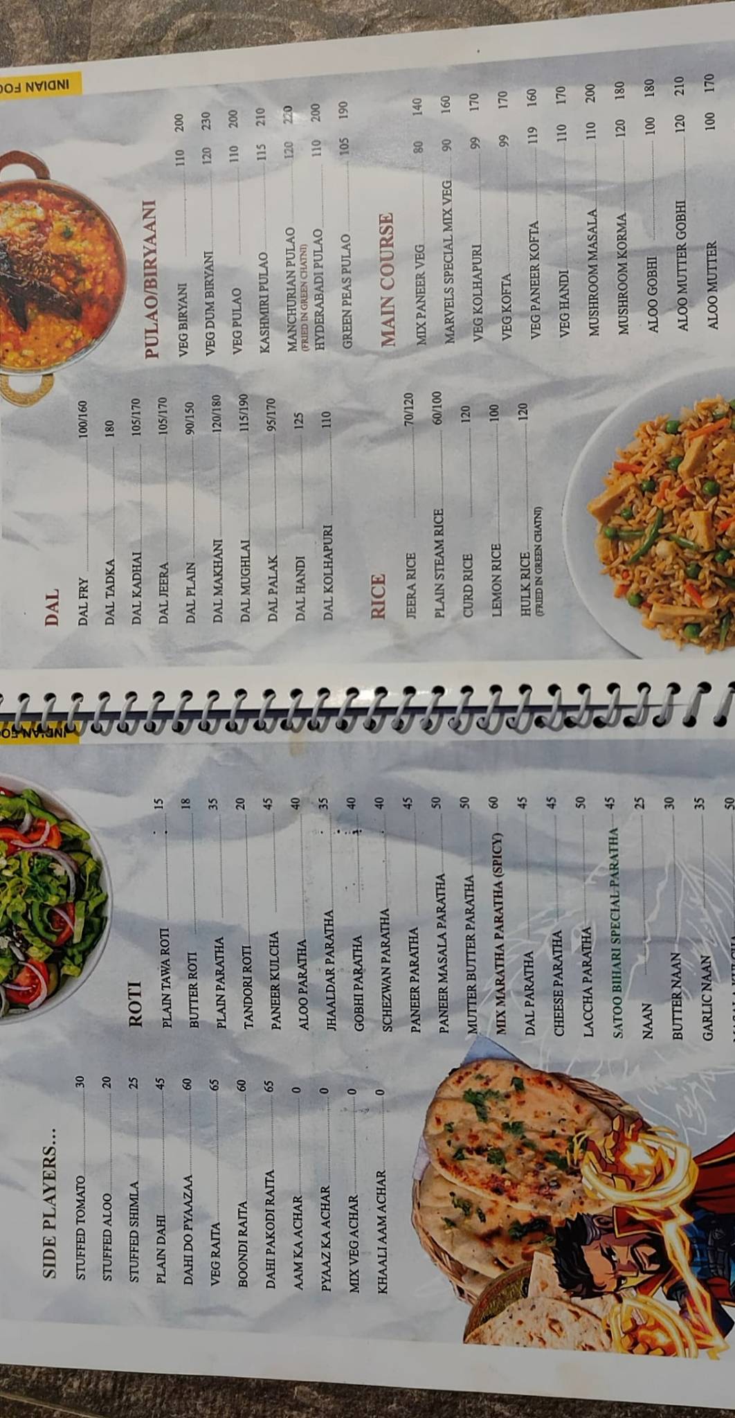 Marvel cafe menu