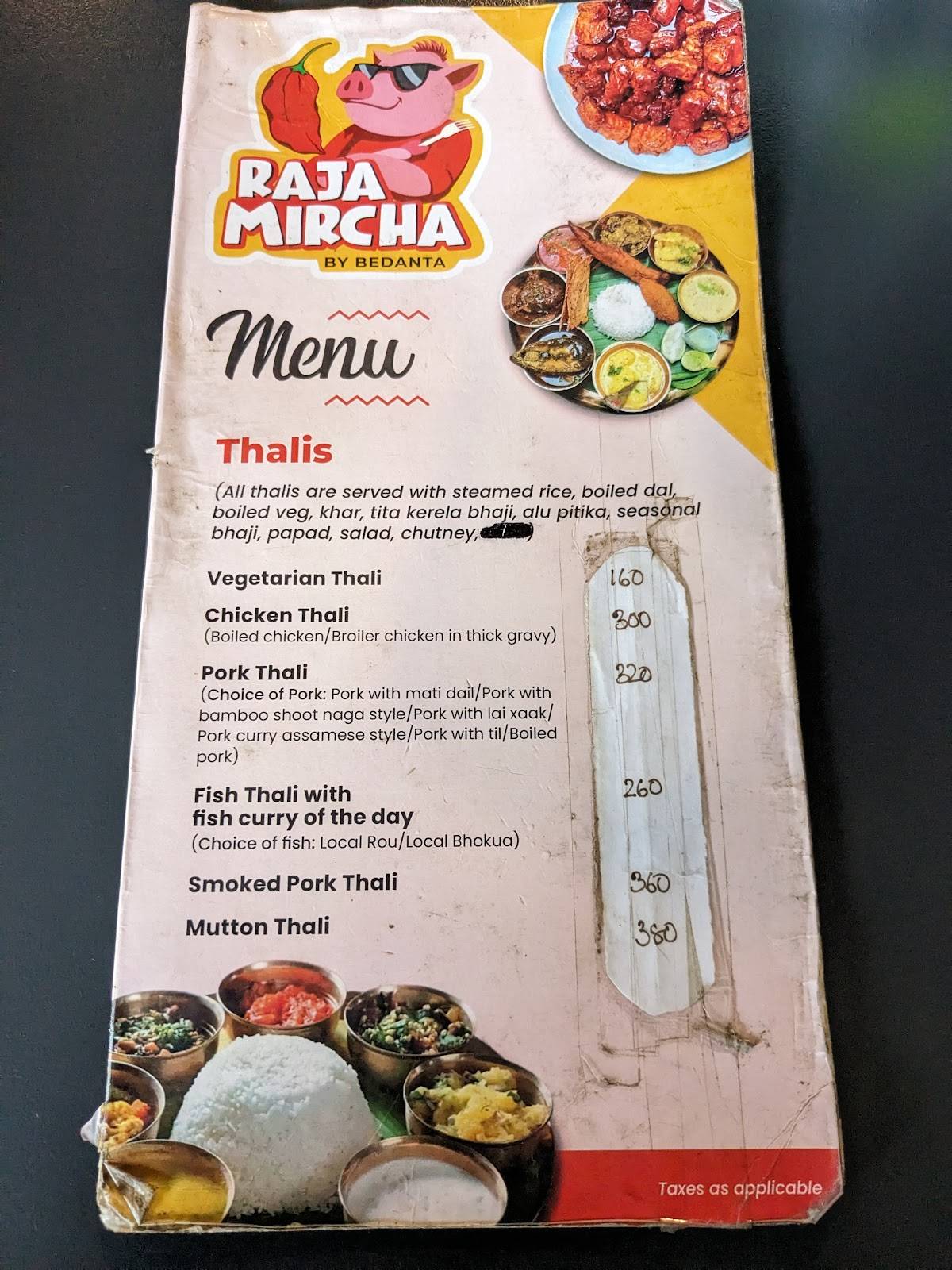 Raja Mircha menu