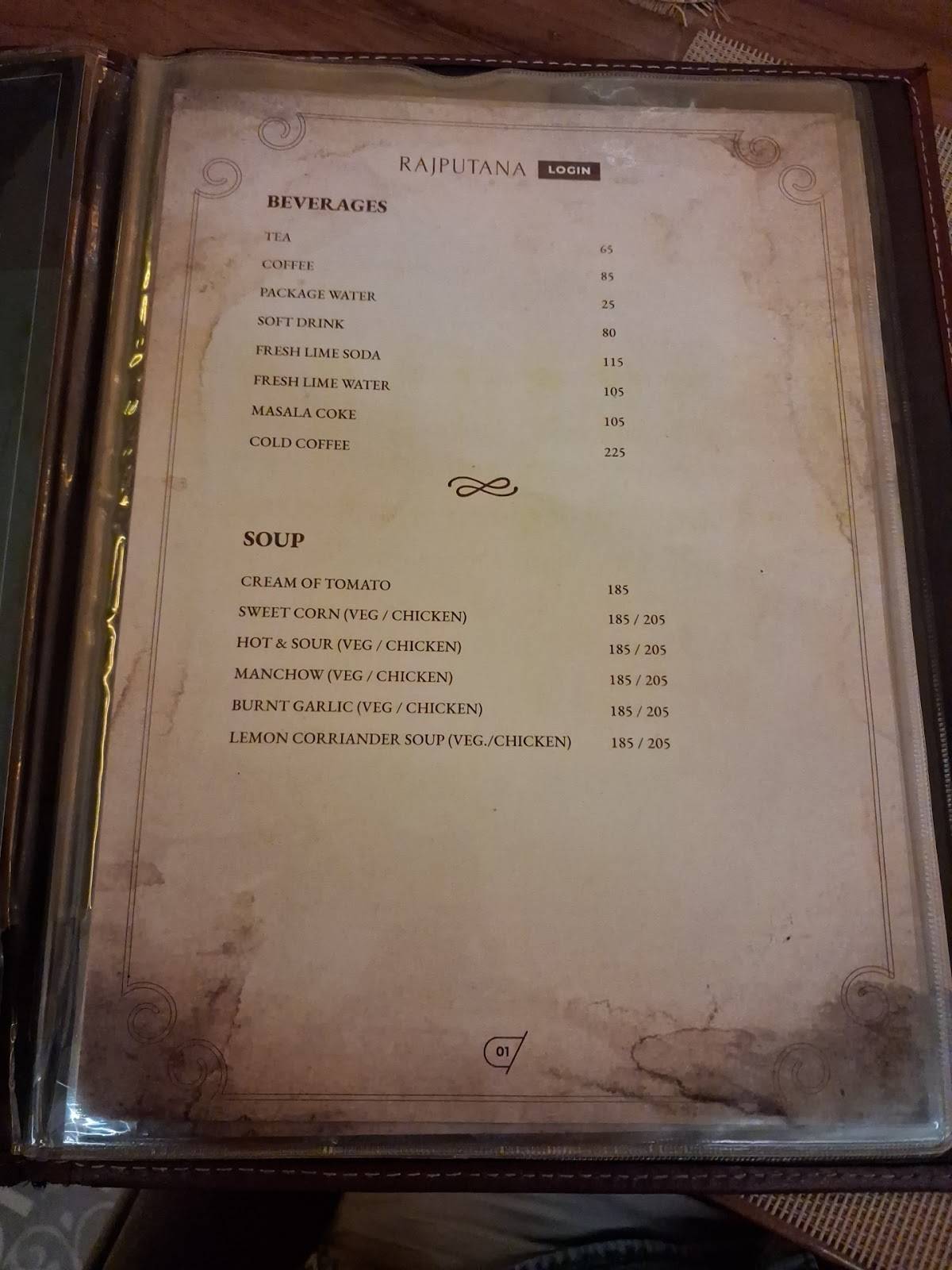 Rajputana Login menu