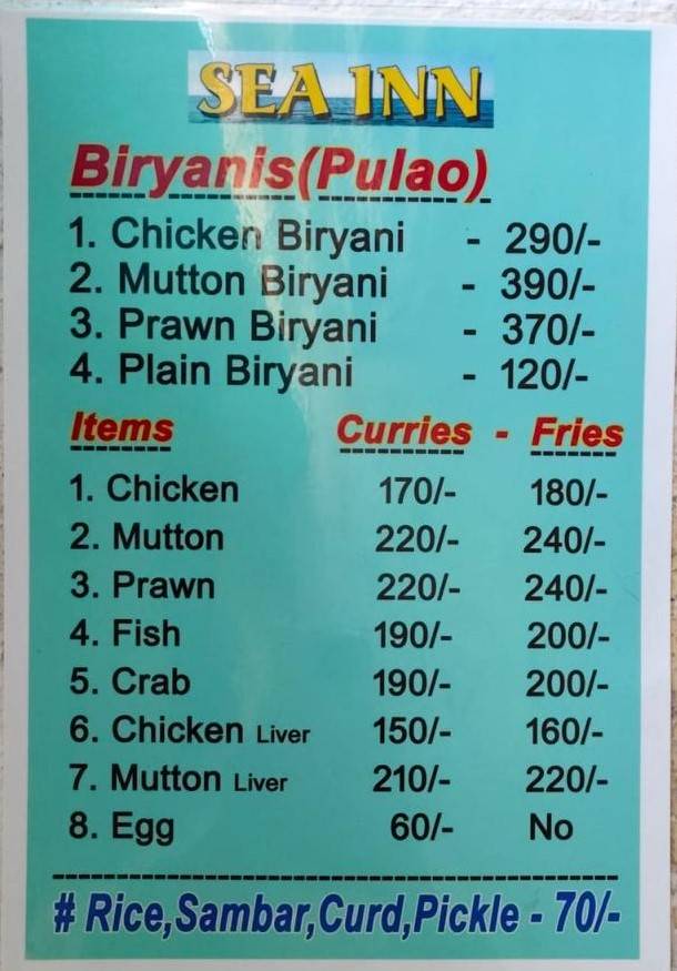 Raju Gari Dhaba menu