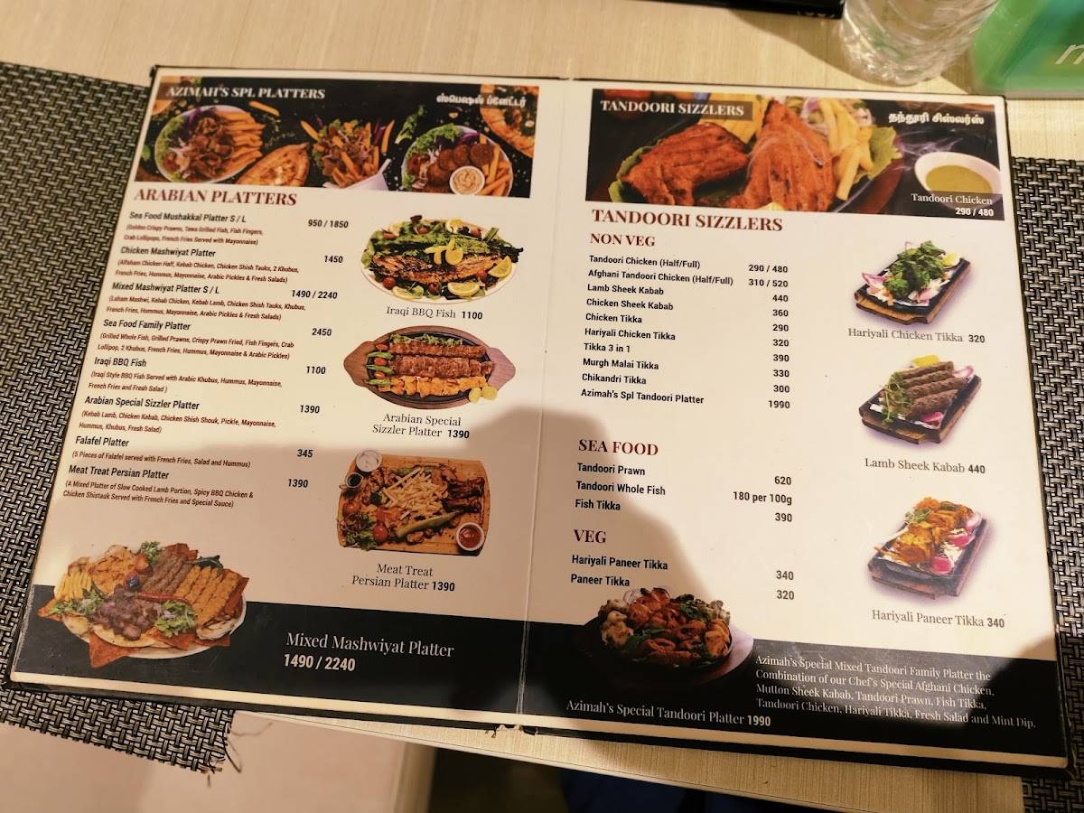 Azimah Arabian Restaurant menu