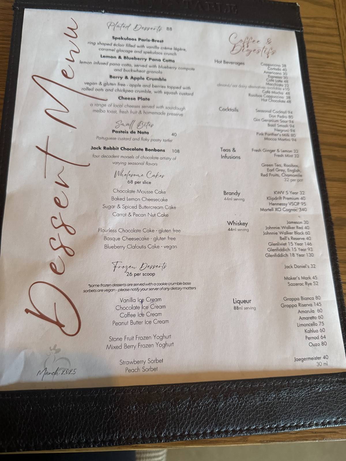 Menu de Culinary Table