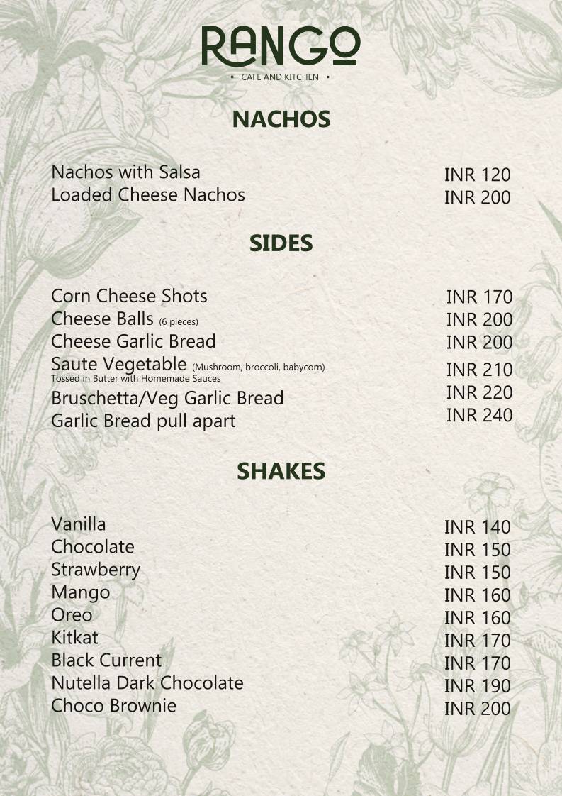 Rango Cafe & Kitchen (Best Cafe in Vaishali) menu