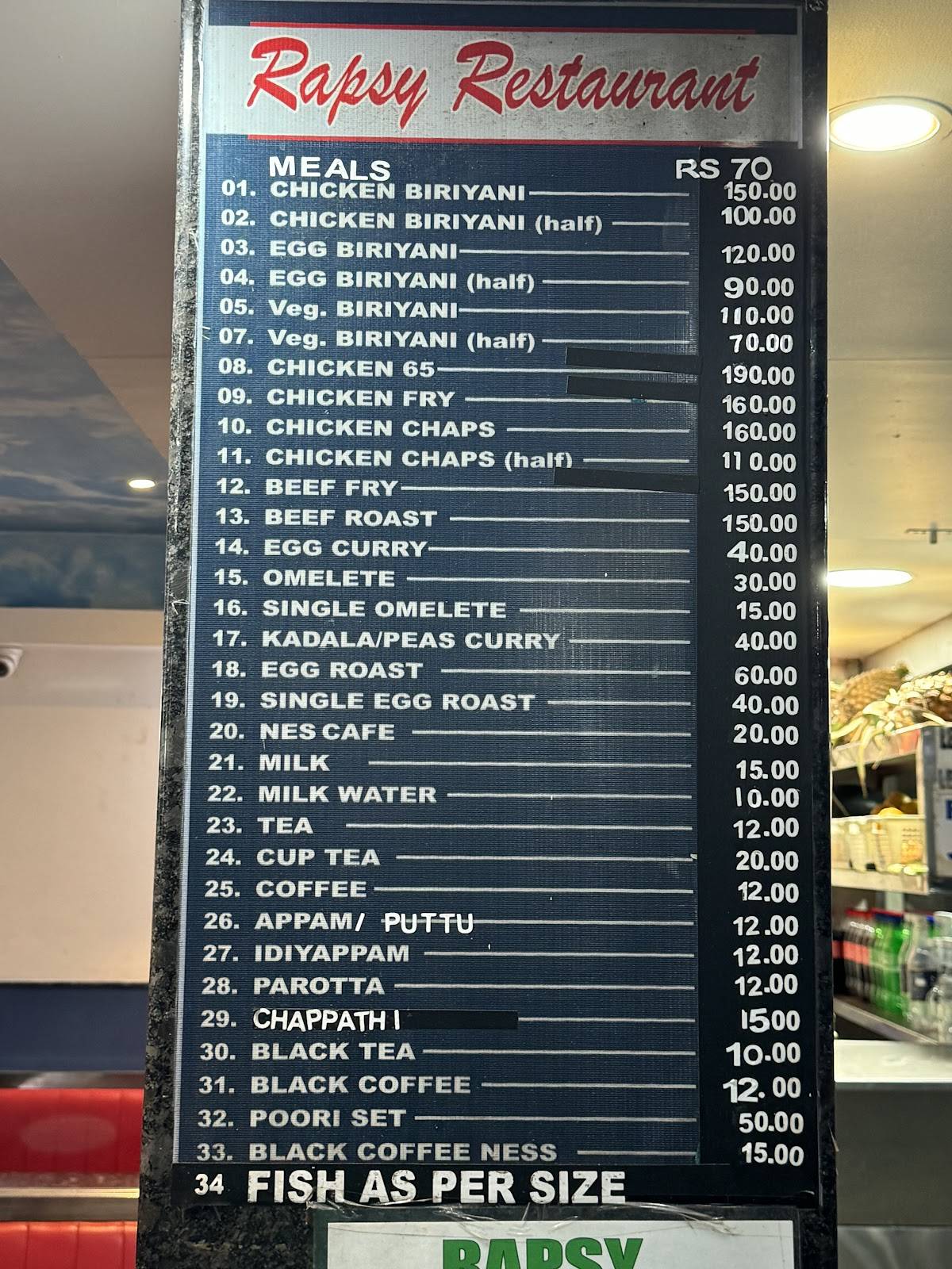 Rapsy Restaurant menu