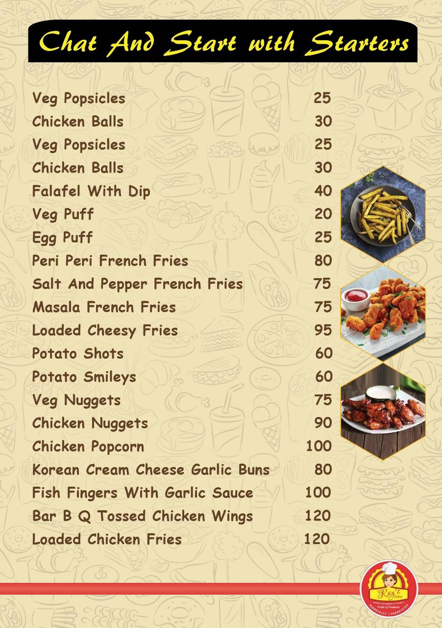 Rayz Cakes menu