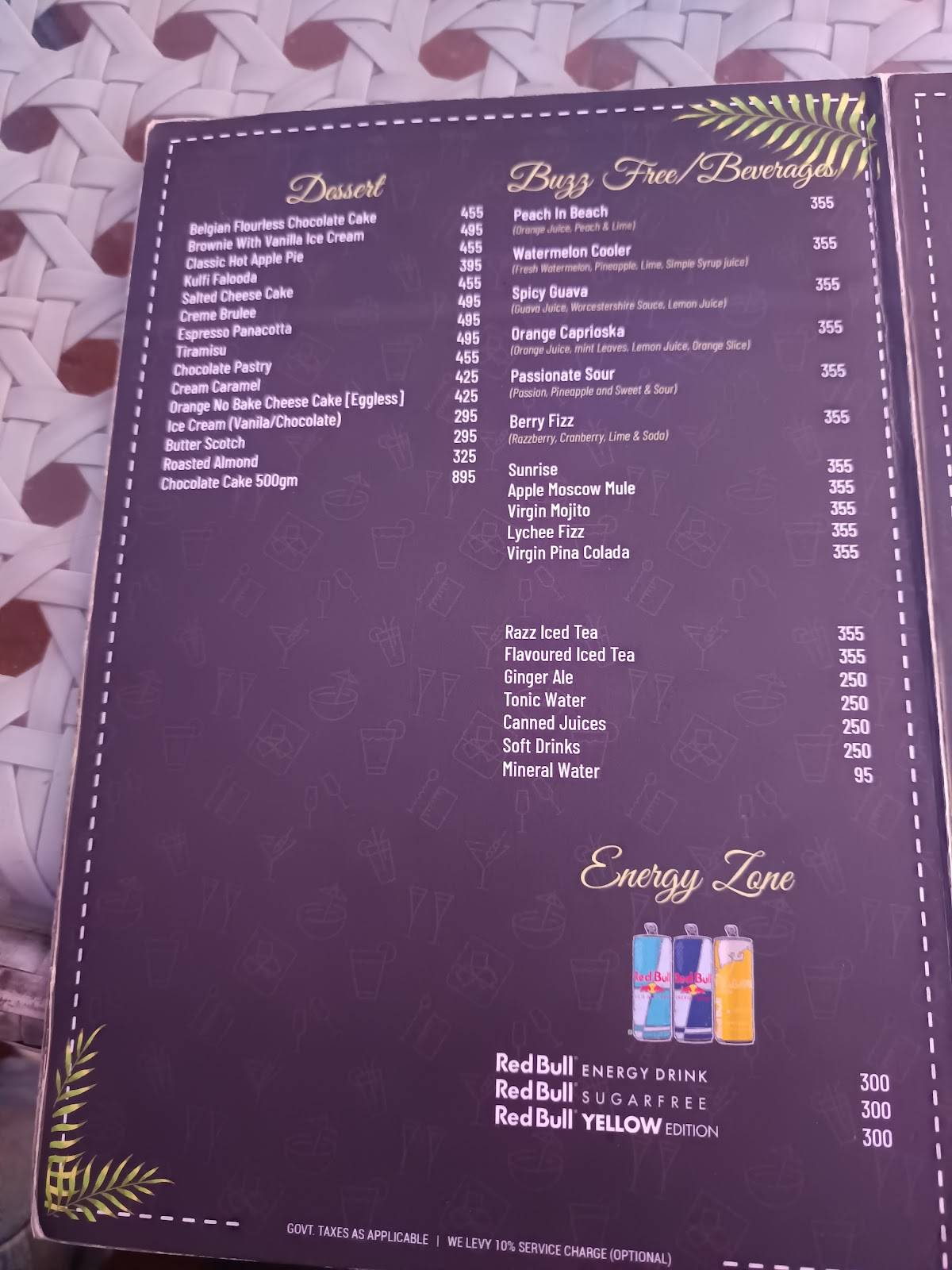 Razzberry Rhinoceros menu