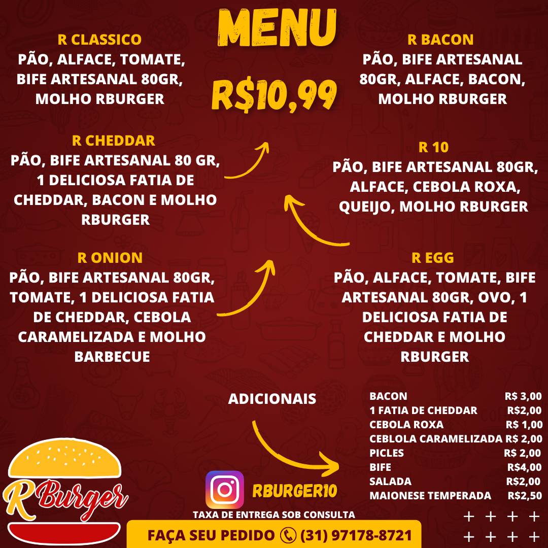 Rburger cardápio