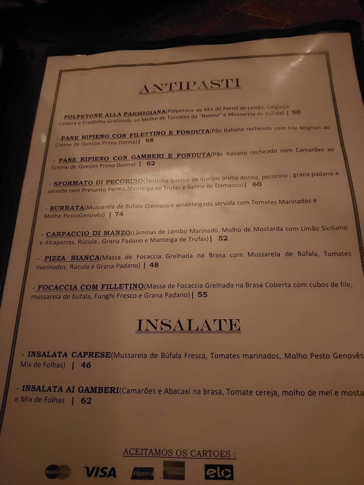 La Pecora Nera cardápio