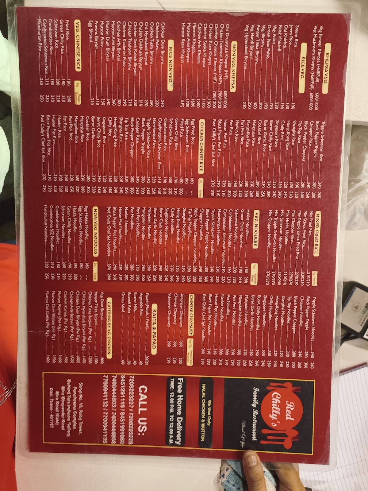 Red Chilly's menu