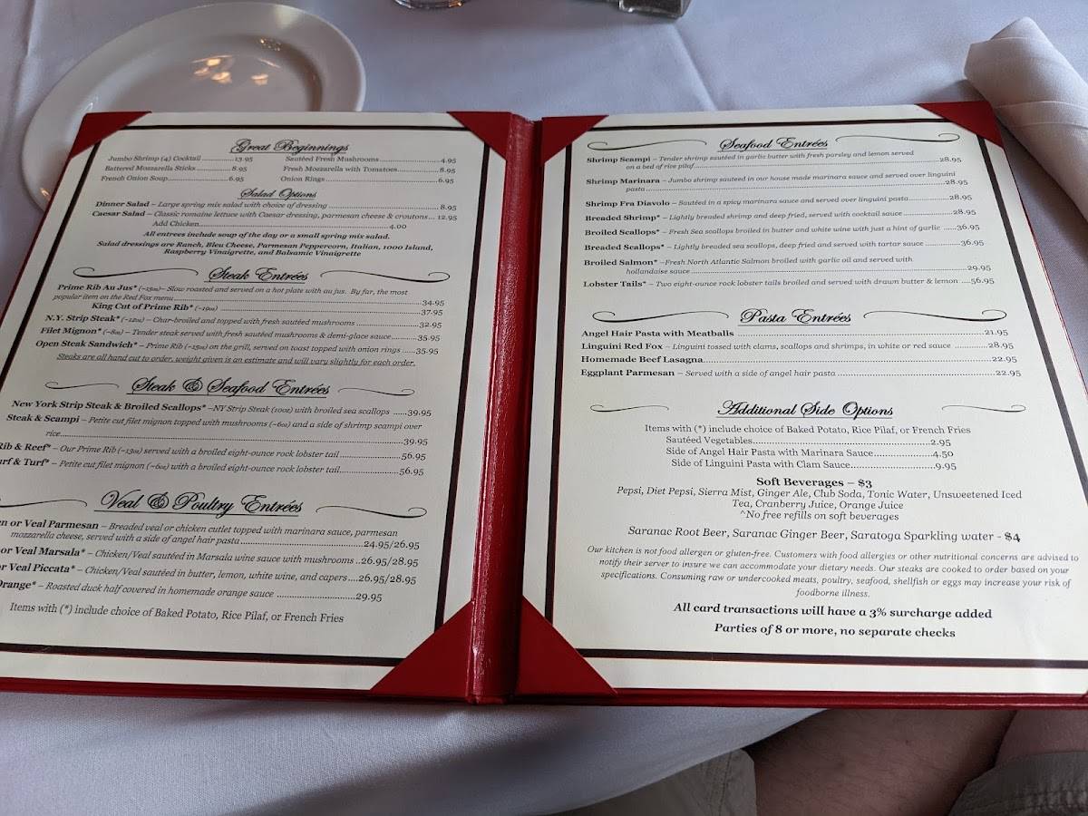 Menu at Red Fox Restaurant, Saranac Lake, State Rte 3