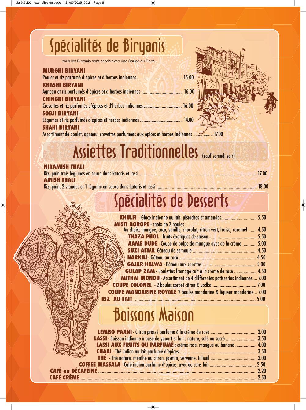 Menu de India Restaurant