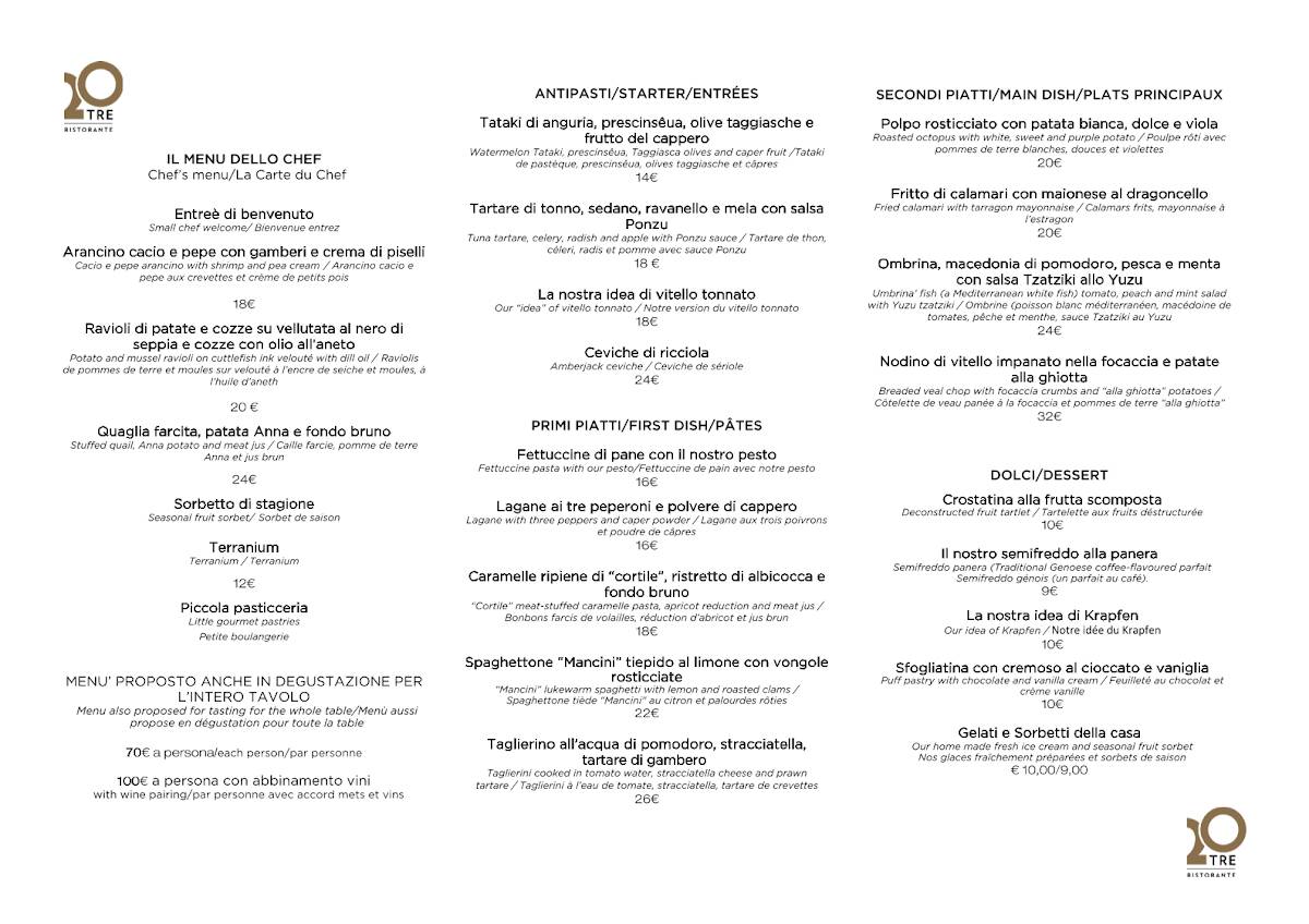 Menu di Ristorante 20 Tre 