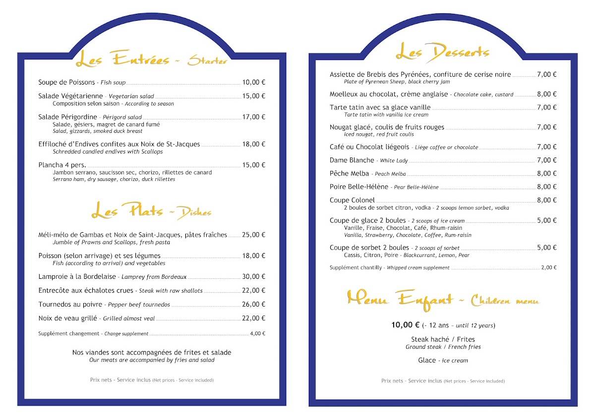 Menu au Restaurant À Fleur d'Eau, Ribérac