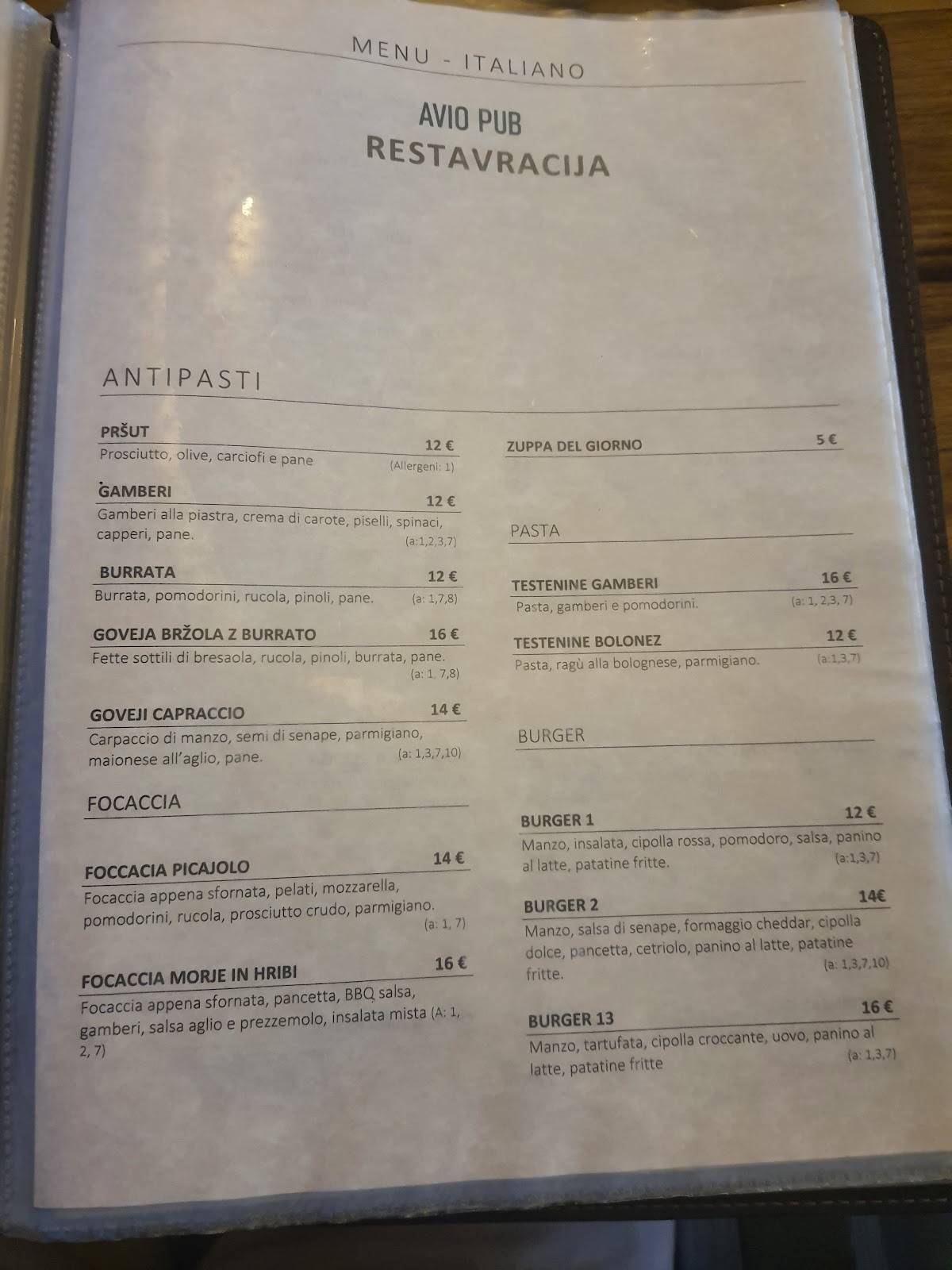 Menu di AVIO PUB 