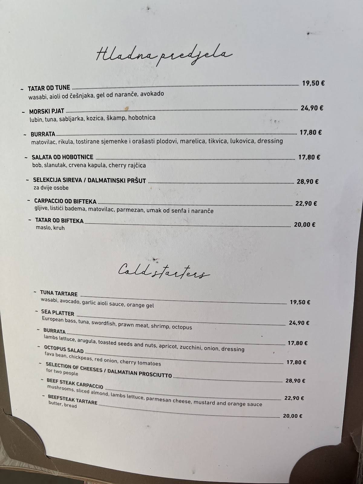 Menu di Restaurant Adriatic 