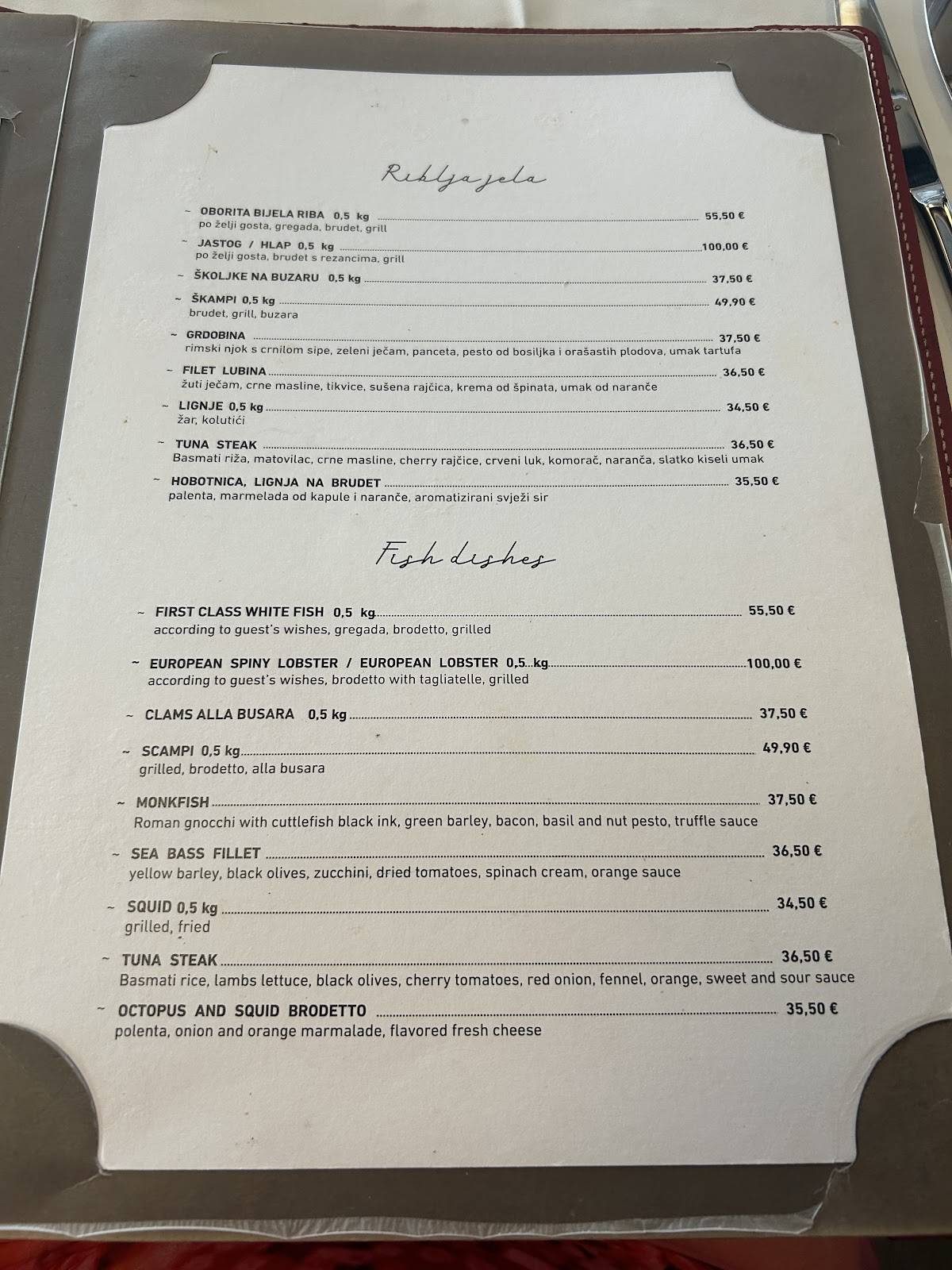 Menu di Restaurant Adriatic 