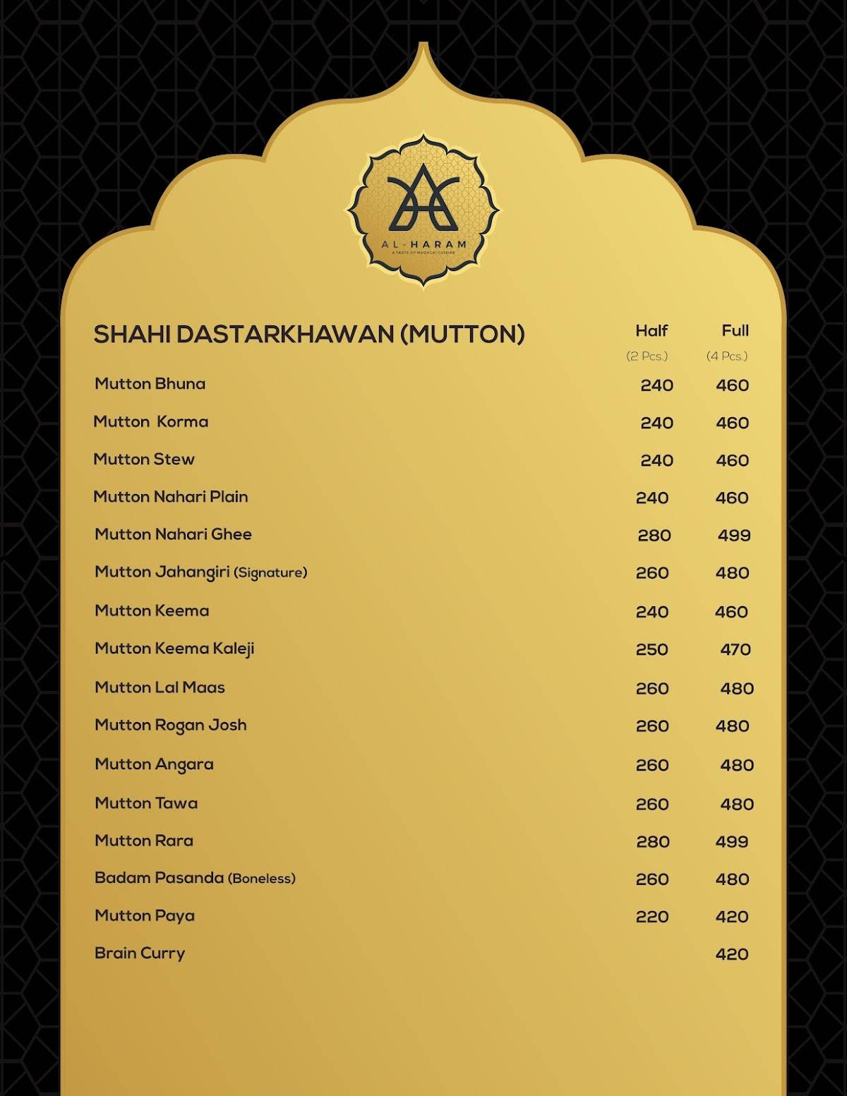 Al Haram kota menu