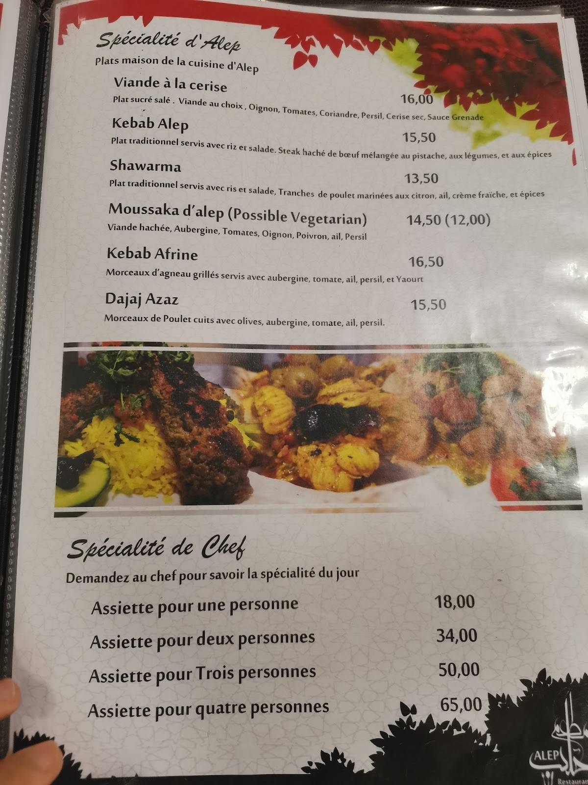 Menu de Restaurant Alep