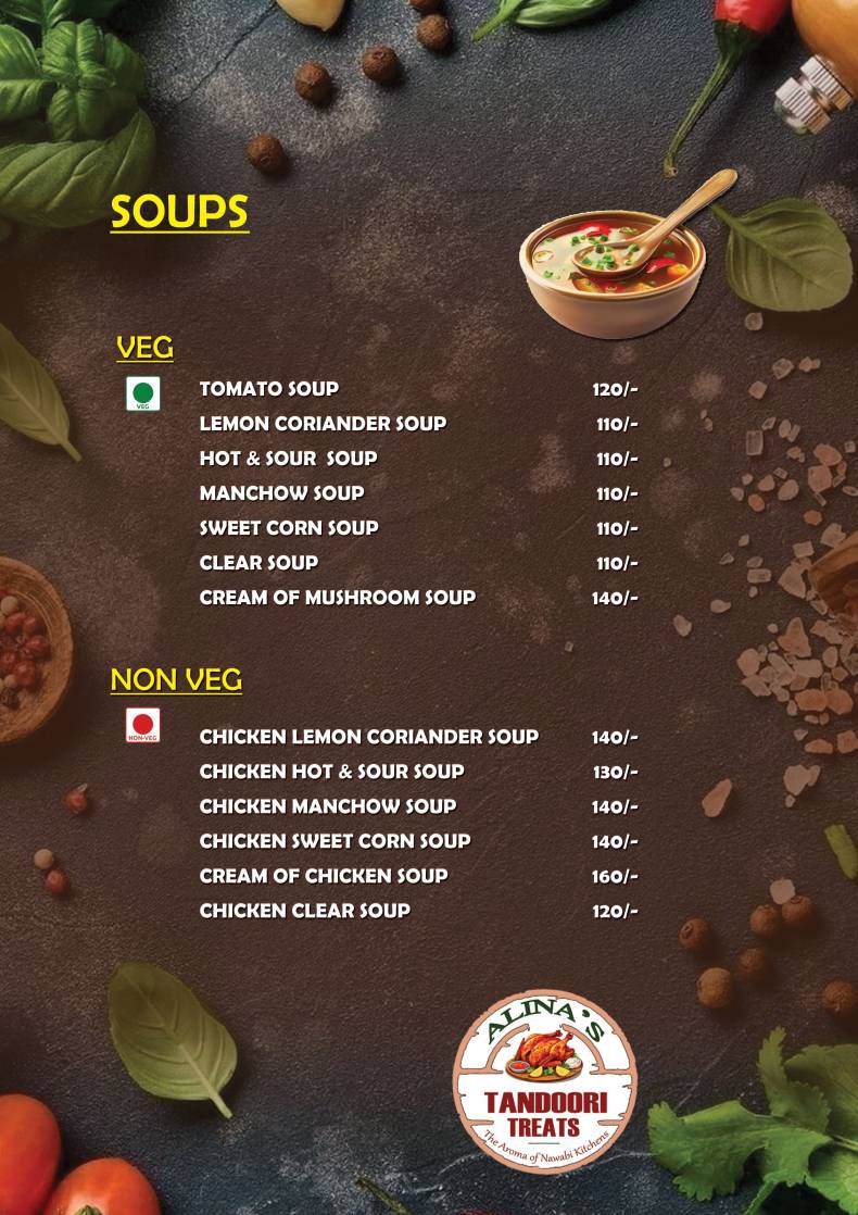 Alina's Tandoori Treats menu