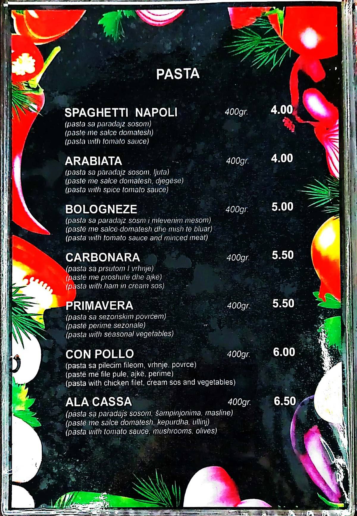 Menu de Restaurant Amarillo...caffe & pizzeria