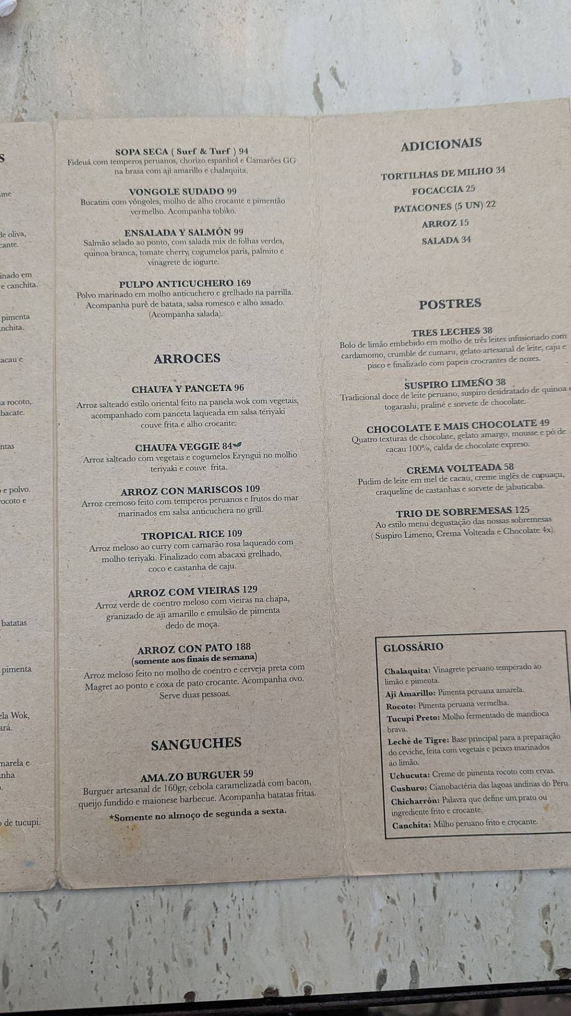 Amazo Cozinha Peruana - Campos Elíseos cardápio