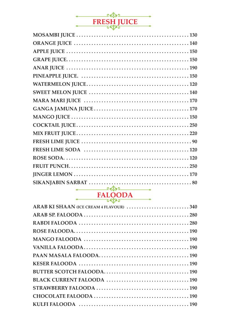 Arab Restaurant menu