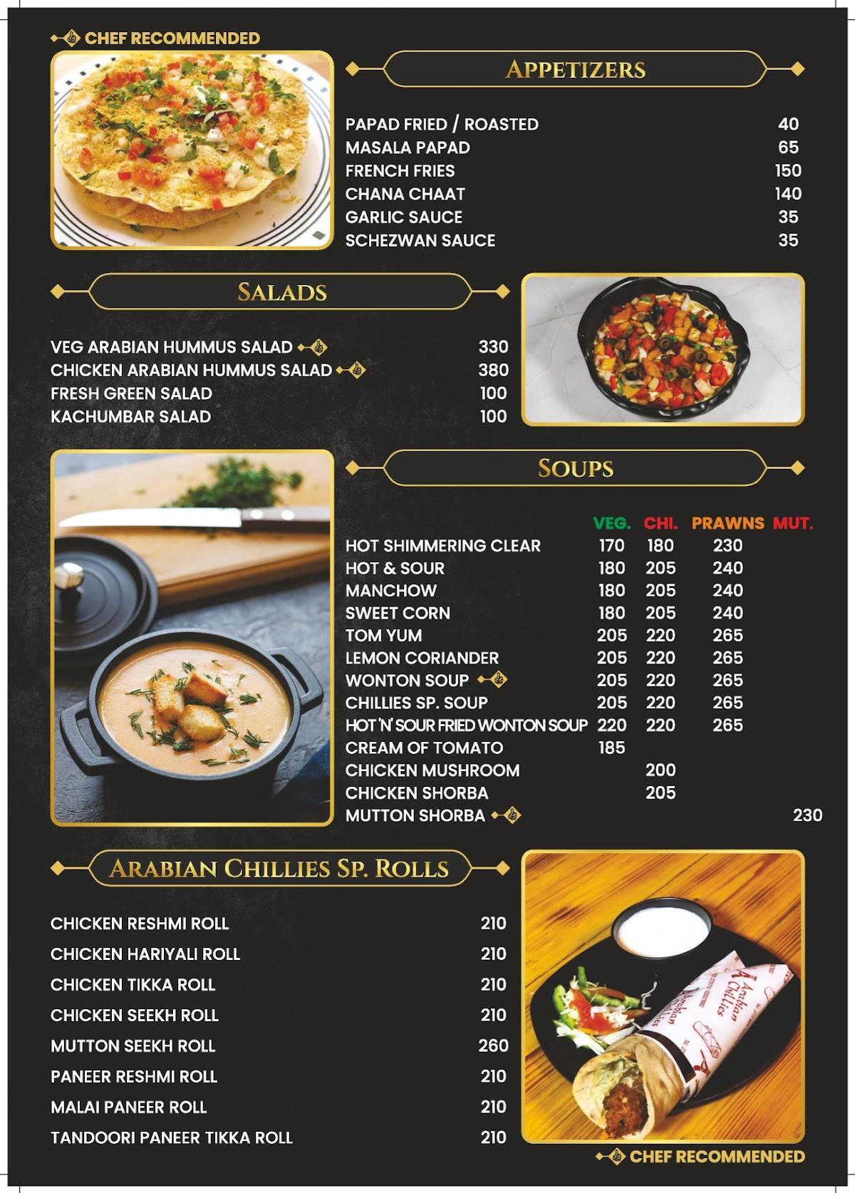 Arabian Chillies Restaurant menu