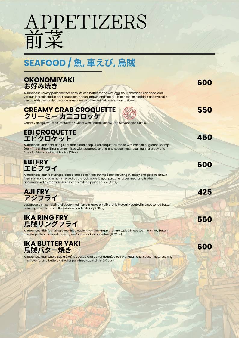 Asagao "The Japanese Kitchen" menu