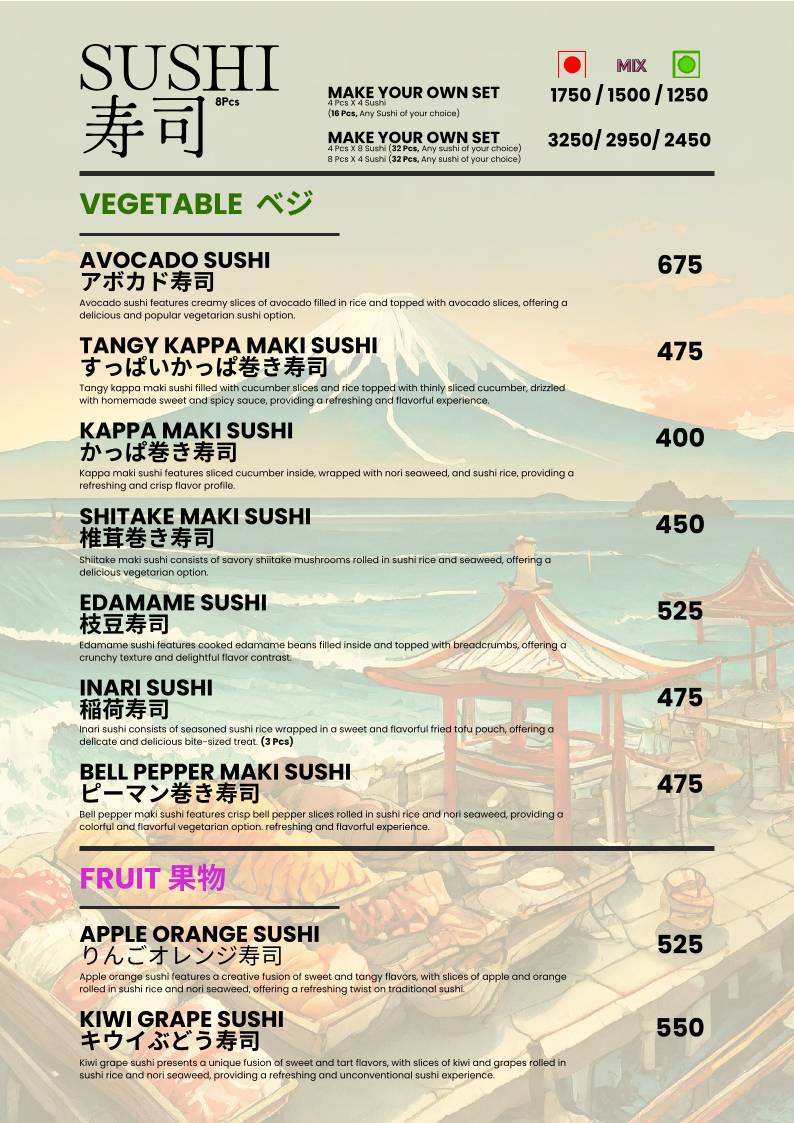 Asagao "The Japanese Kitchen" menu