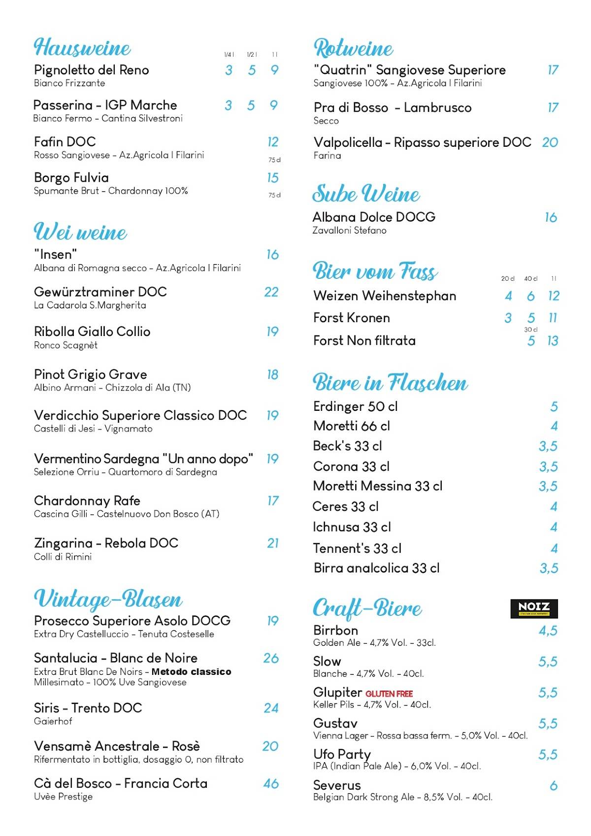Menu di B&B Bar Ristorante Pizzeria 
