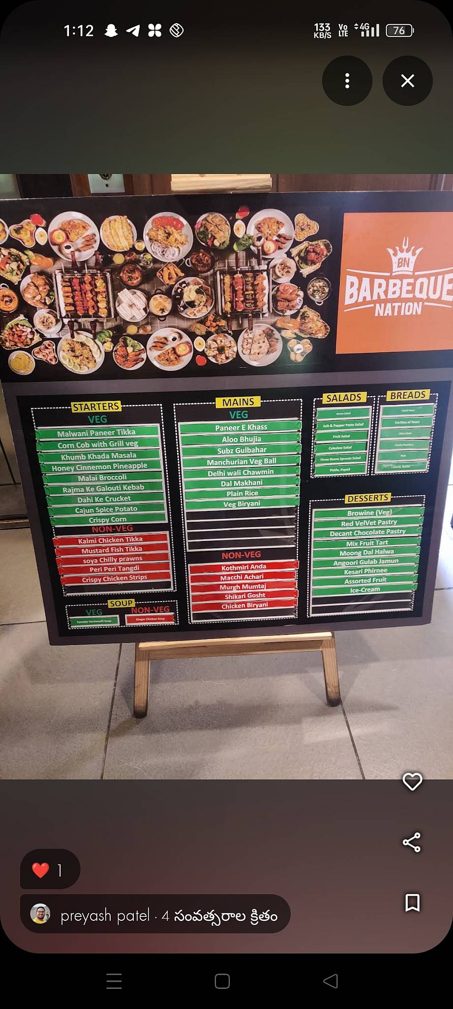 Barbeque Nation - Surat - Parle Point menu