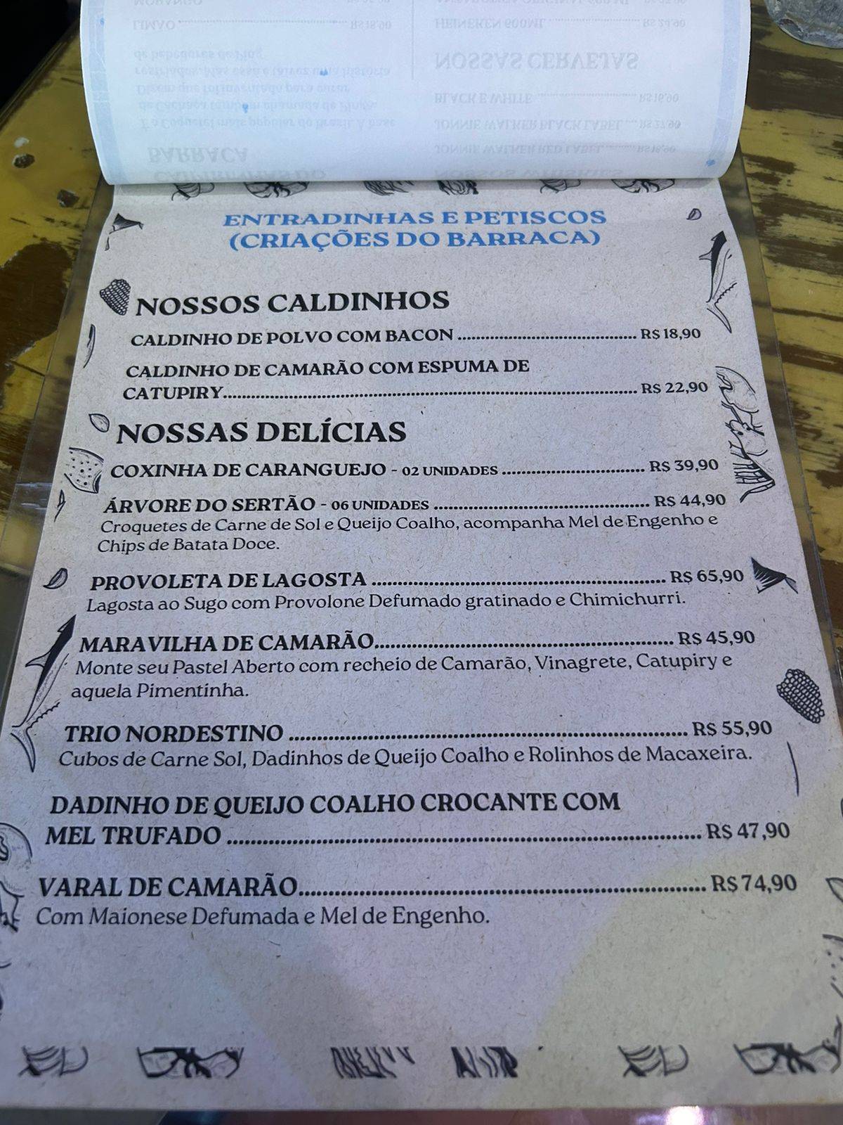 Barraca cardápio