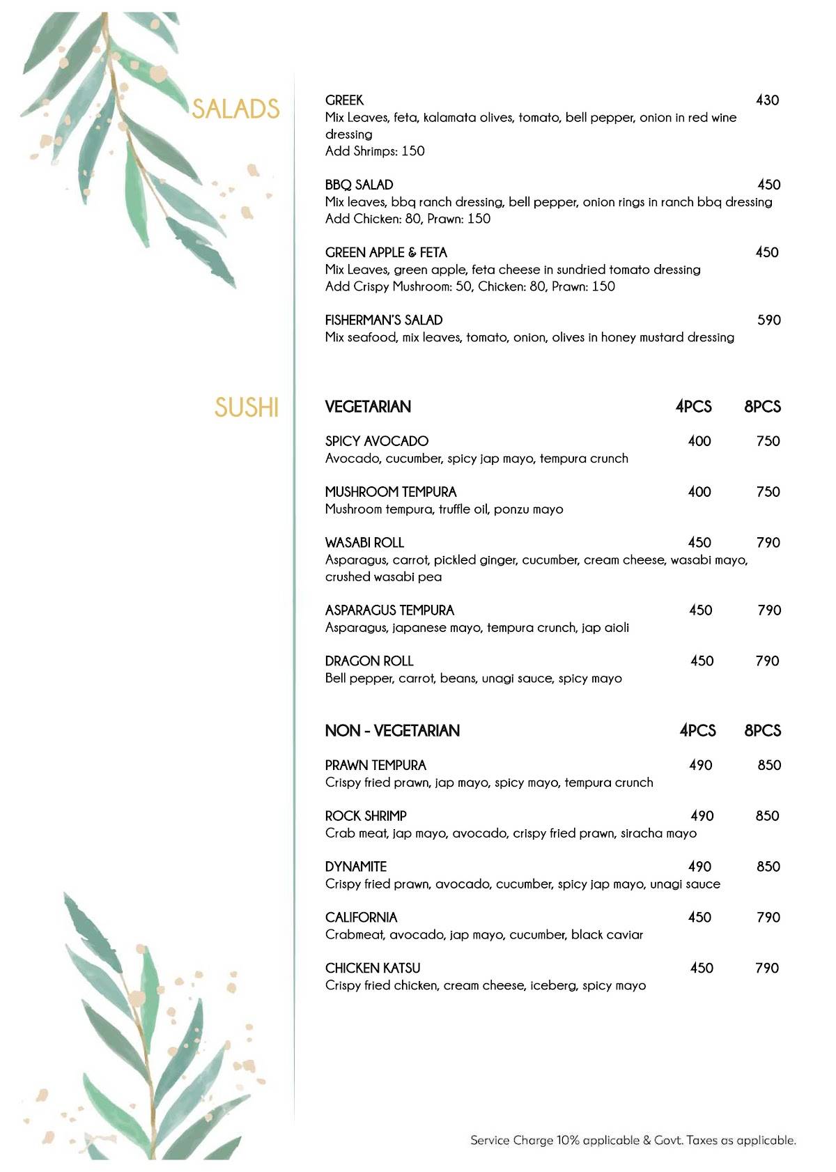 Beyond Belief Rooftop Sea View Bar menu