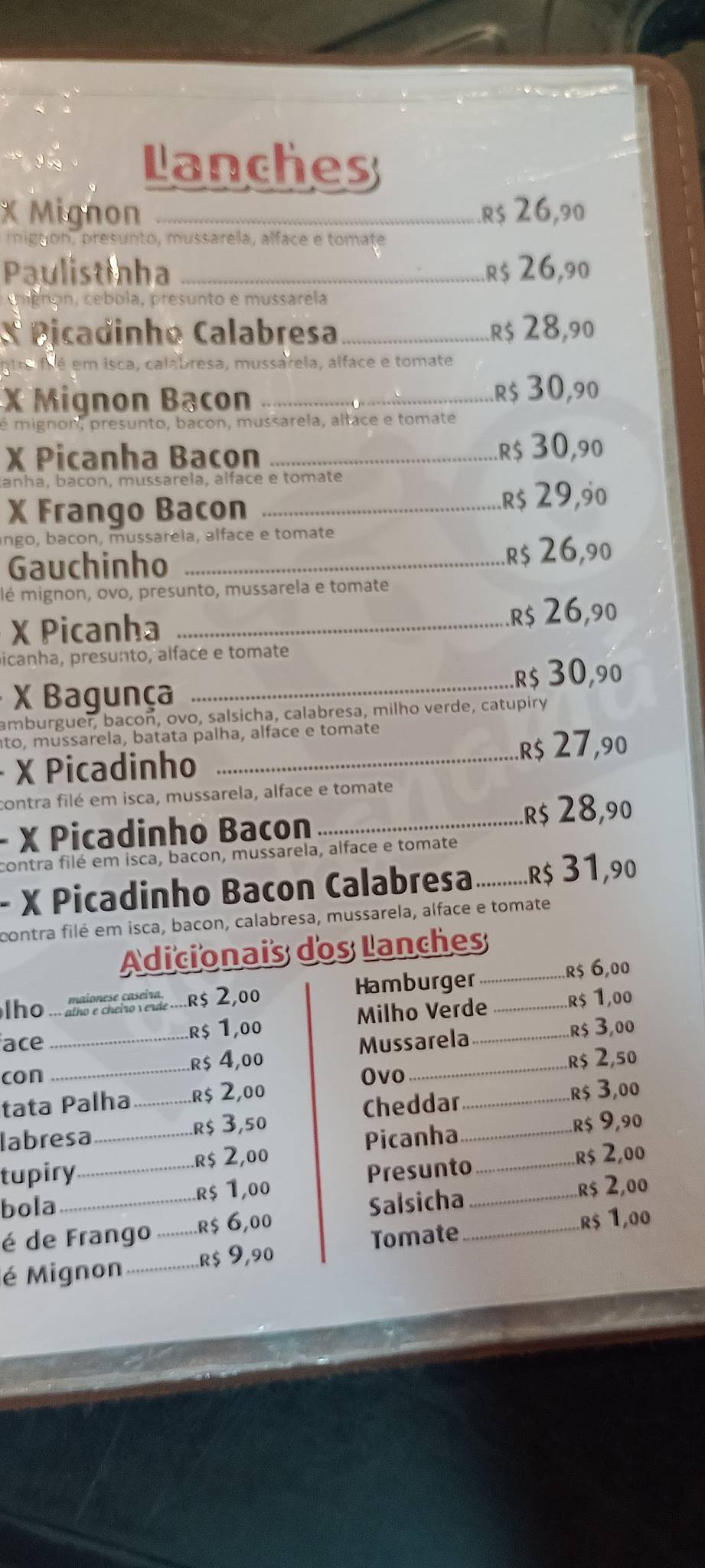 Bifão do Panamá cardápio