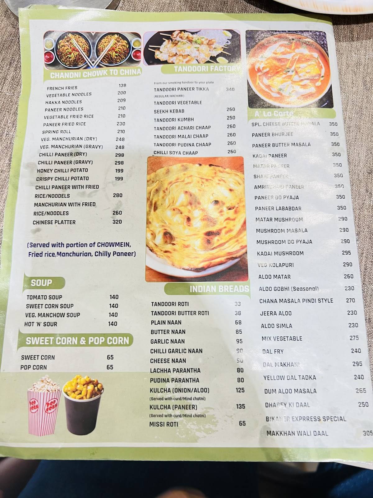 Bikaner express menu