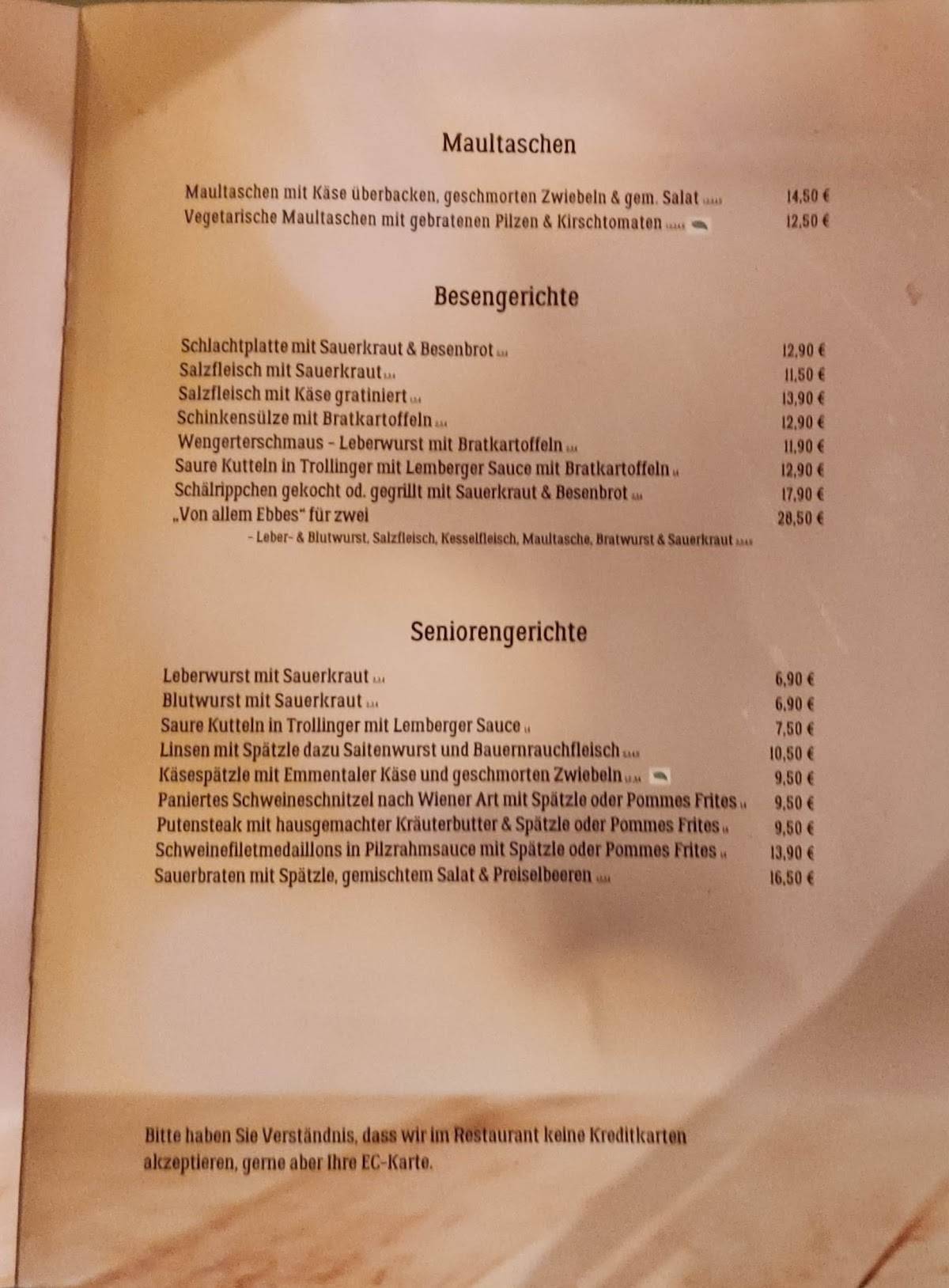 Menu de Blockhaus Seeger