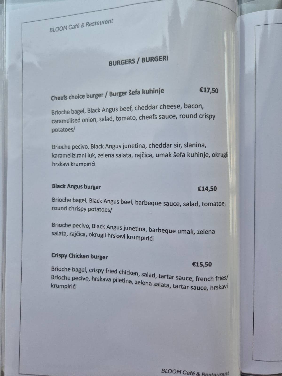 Menu de Bloom Restaurant & Breakfast buffe