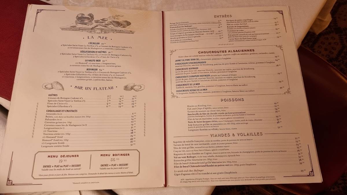 Menu de Bofinger