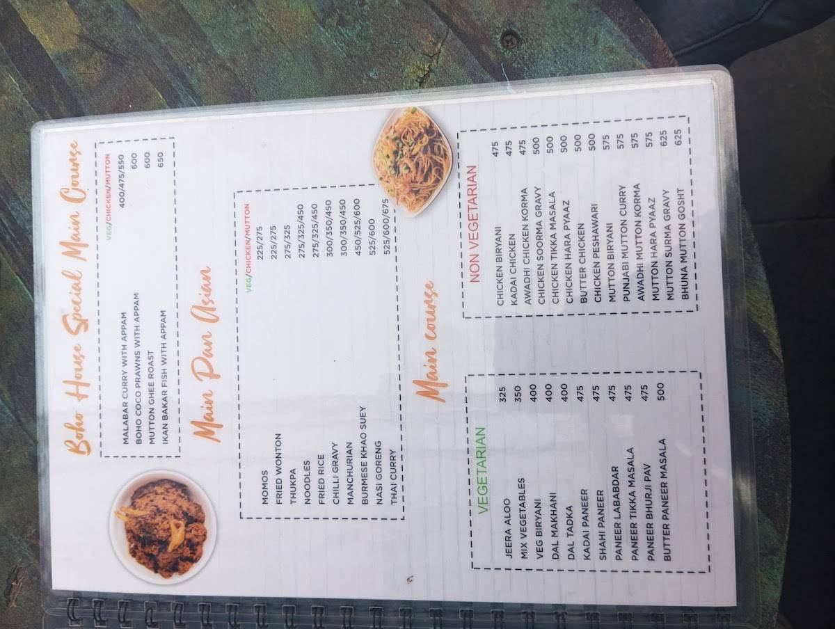 BohoBar menu