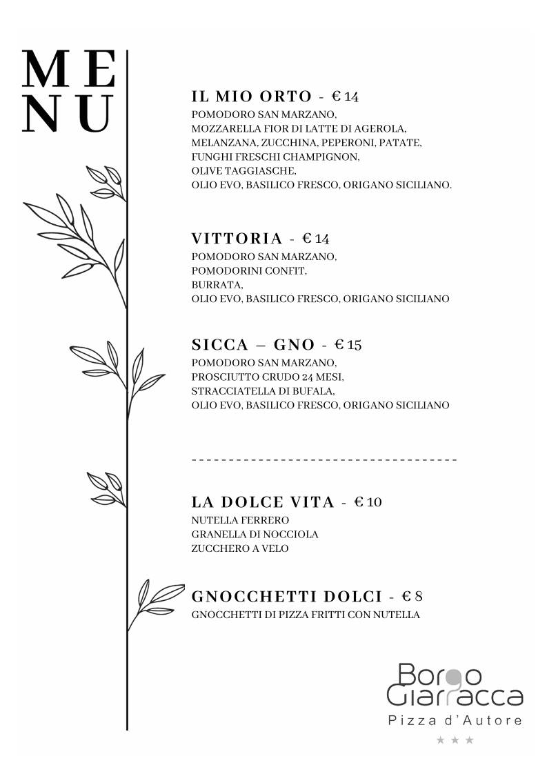 Menu di Borgo Giarracca 