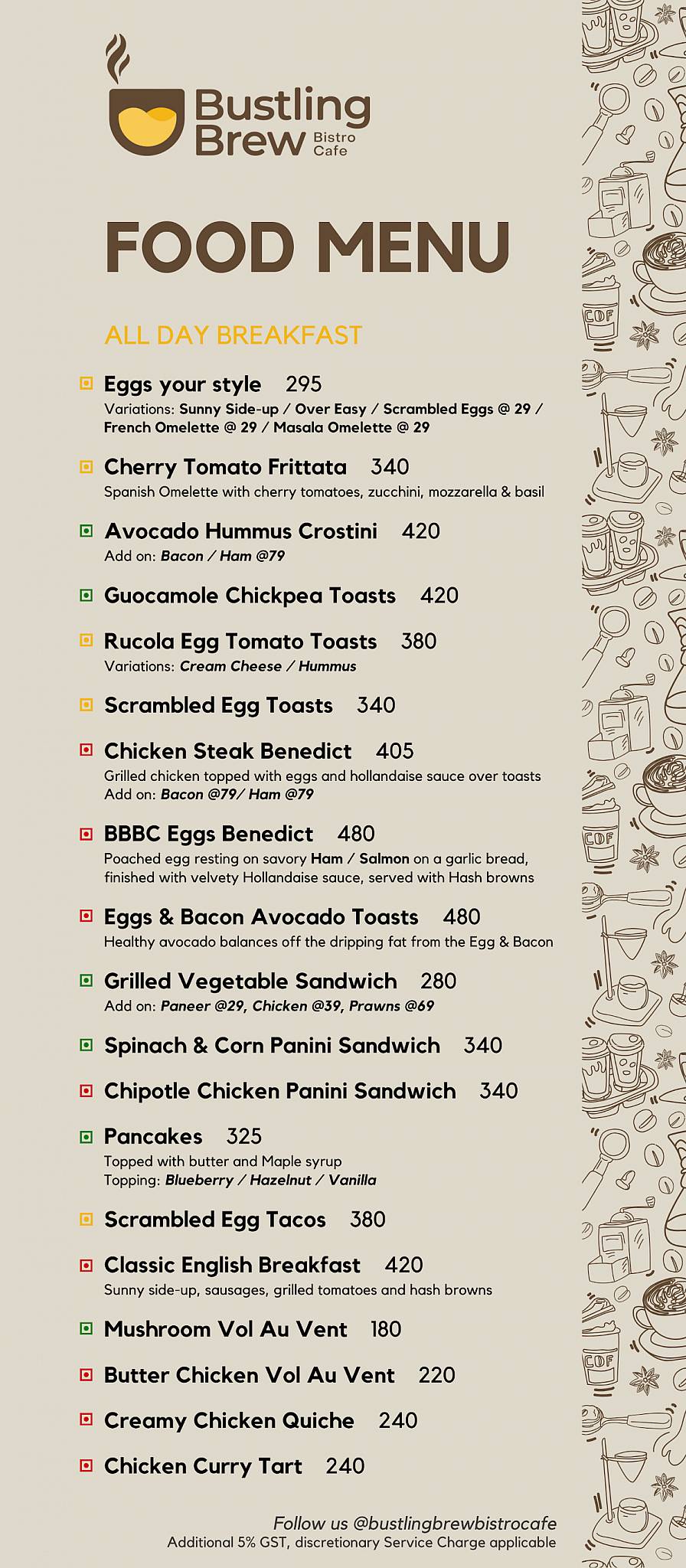 Bustling Brew Bistro Cafe menu