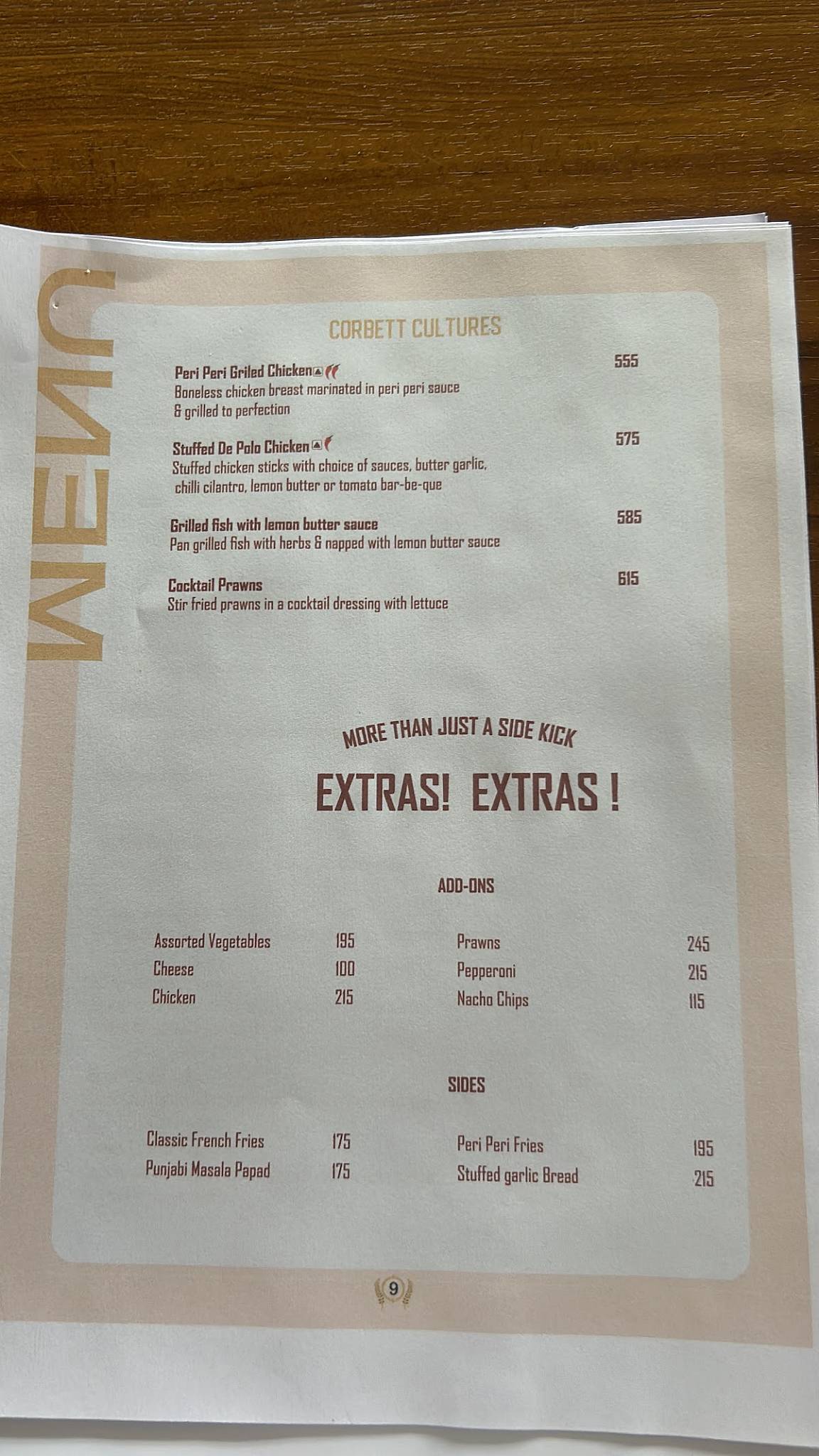 Corbett Cultures menu