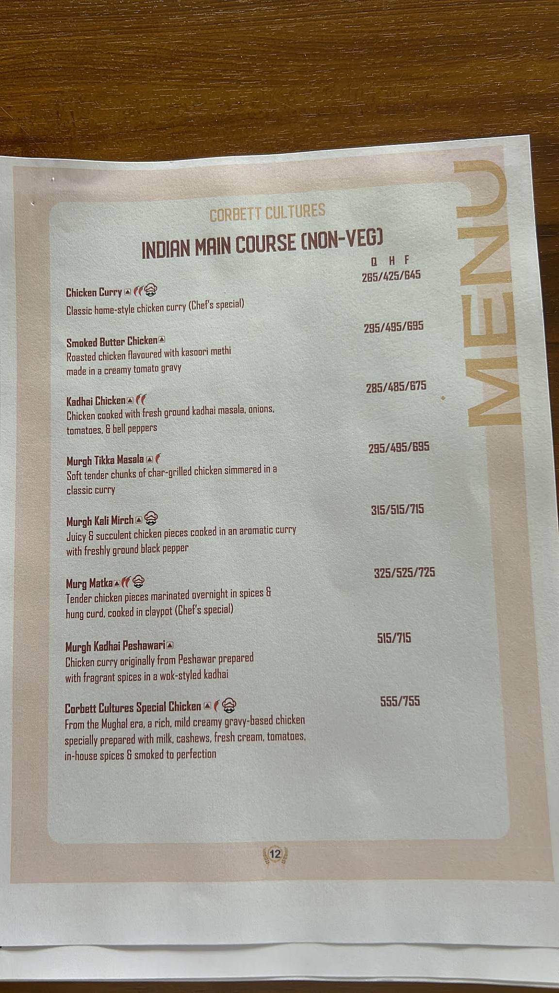 Corbett Cultures menu