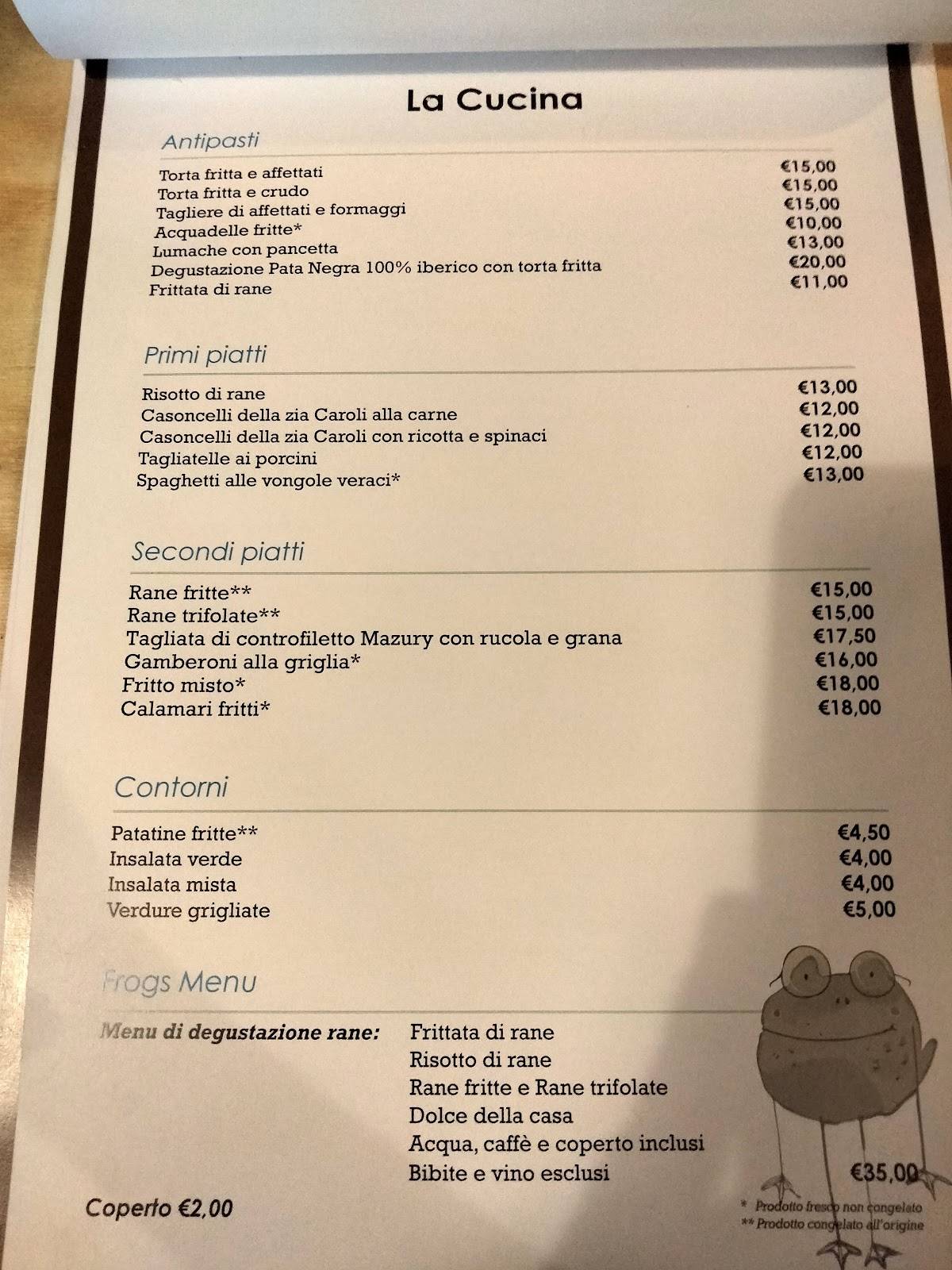 Menu di Cà De Le Rane 