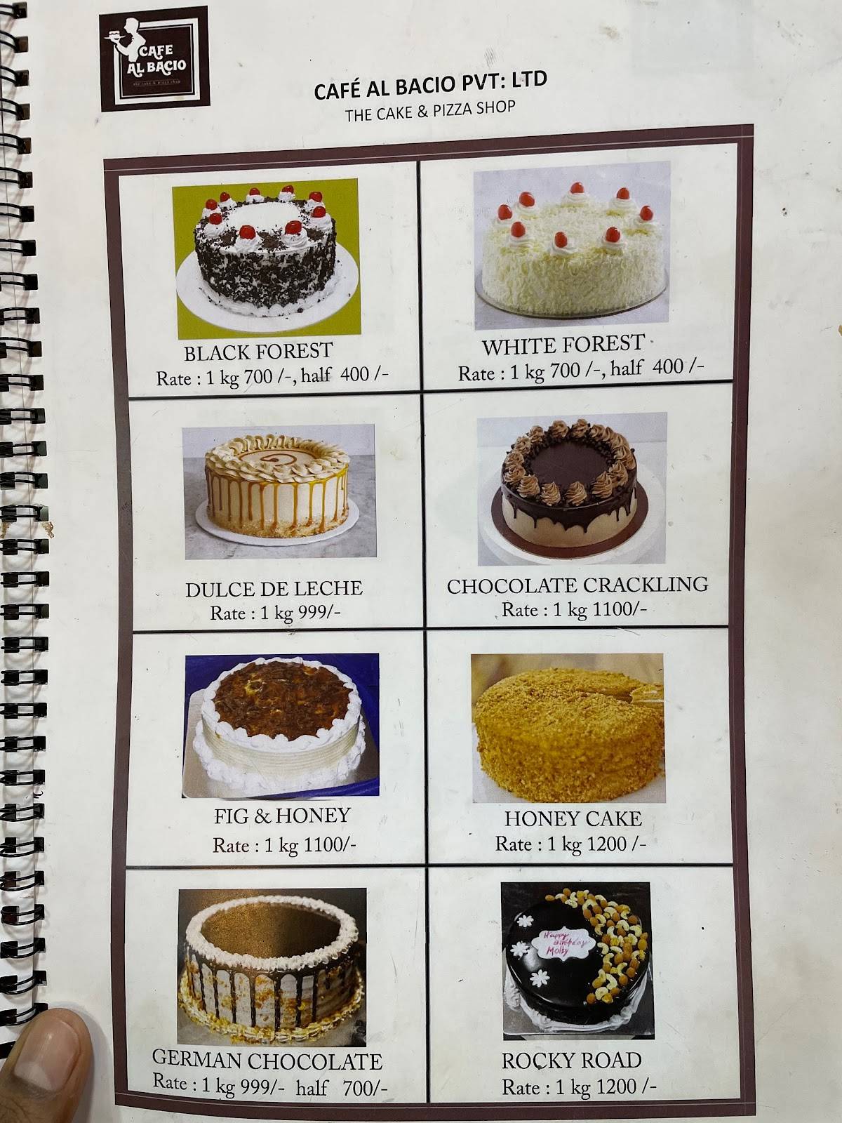 Cafe Al Bacio menu