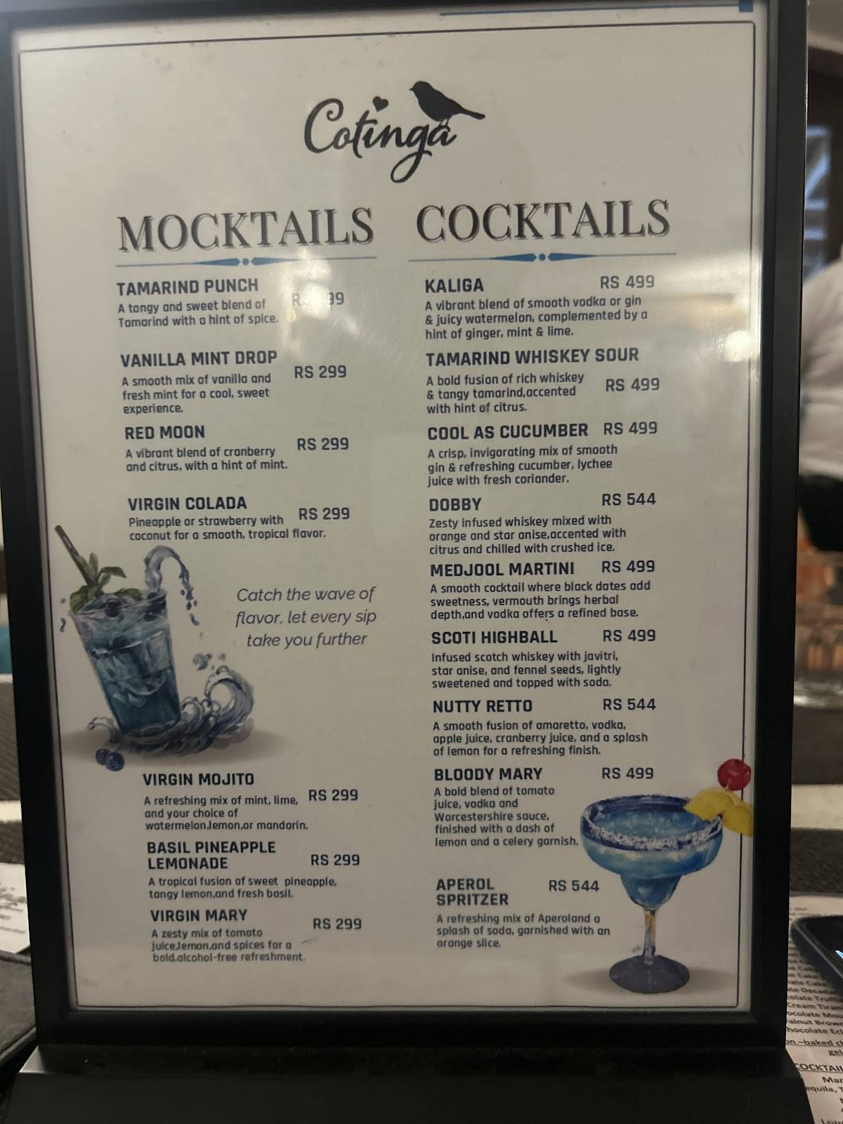 Cafe Cotinga Bakery Bar Restaurant menu