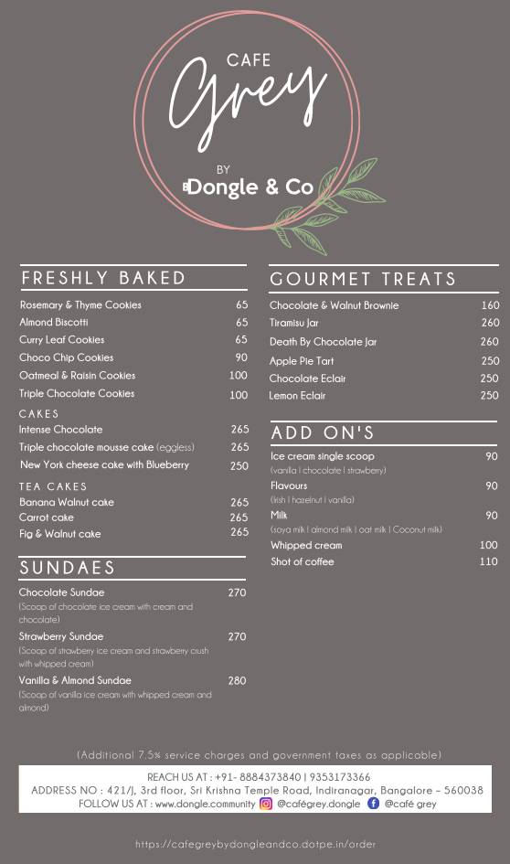 Cafe Grey by Dongle & Co menu